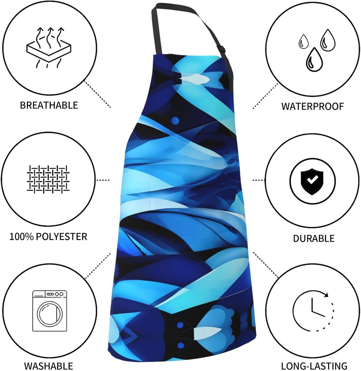 Abstract Blue Print Laundry apron 28x33 In Waterproof Kitchen Apron with Pockets for Cooking Baking