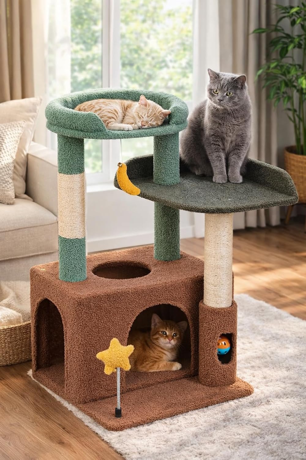 31" Cute Cat Tower for Indoor Kittens with Cat Condo, Plush Platform, 