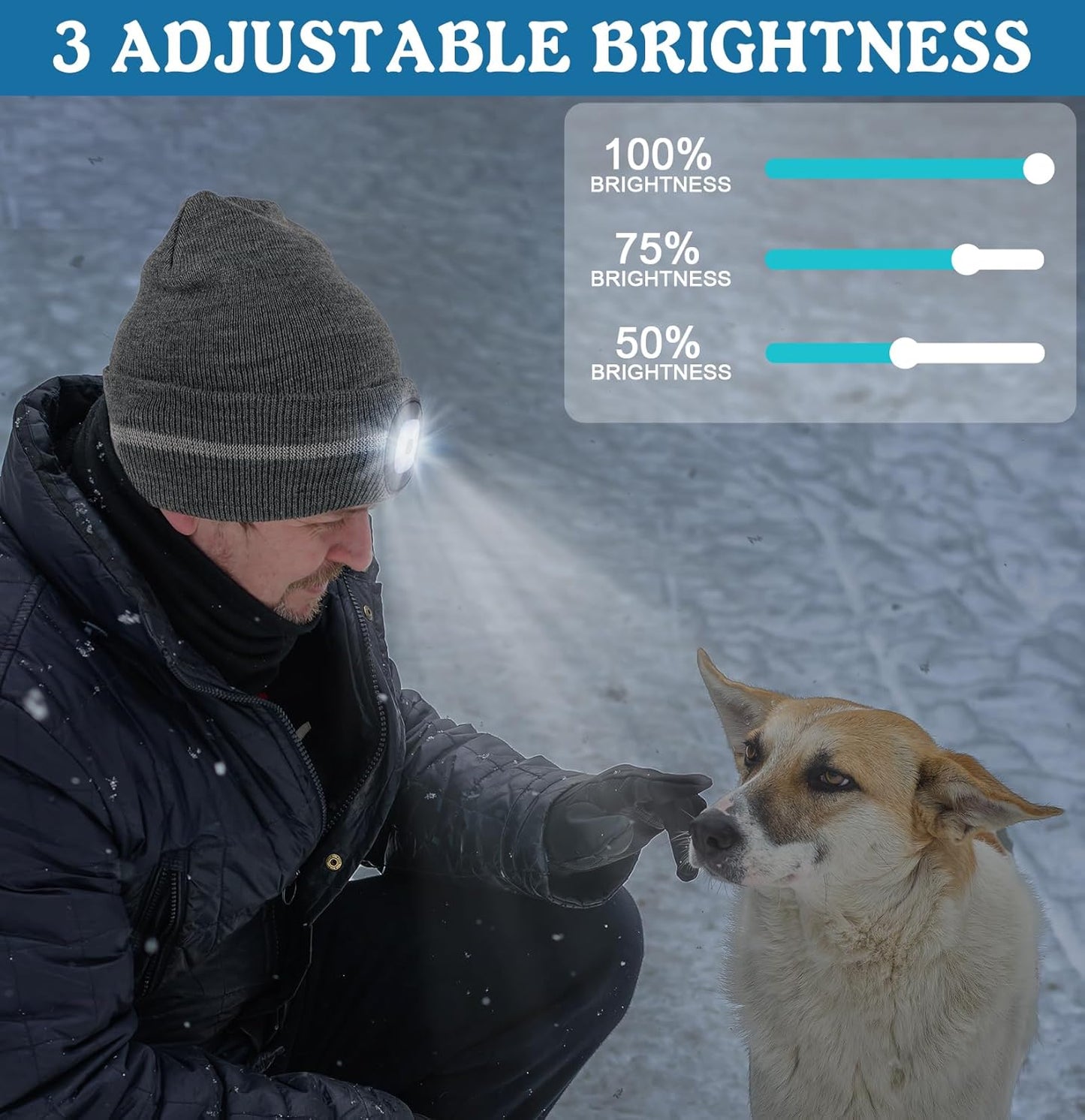 MELASA Reflective Stripe LED Beanie Safety High Visibility Winter Hat 