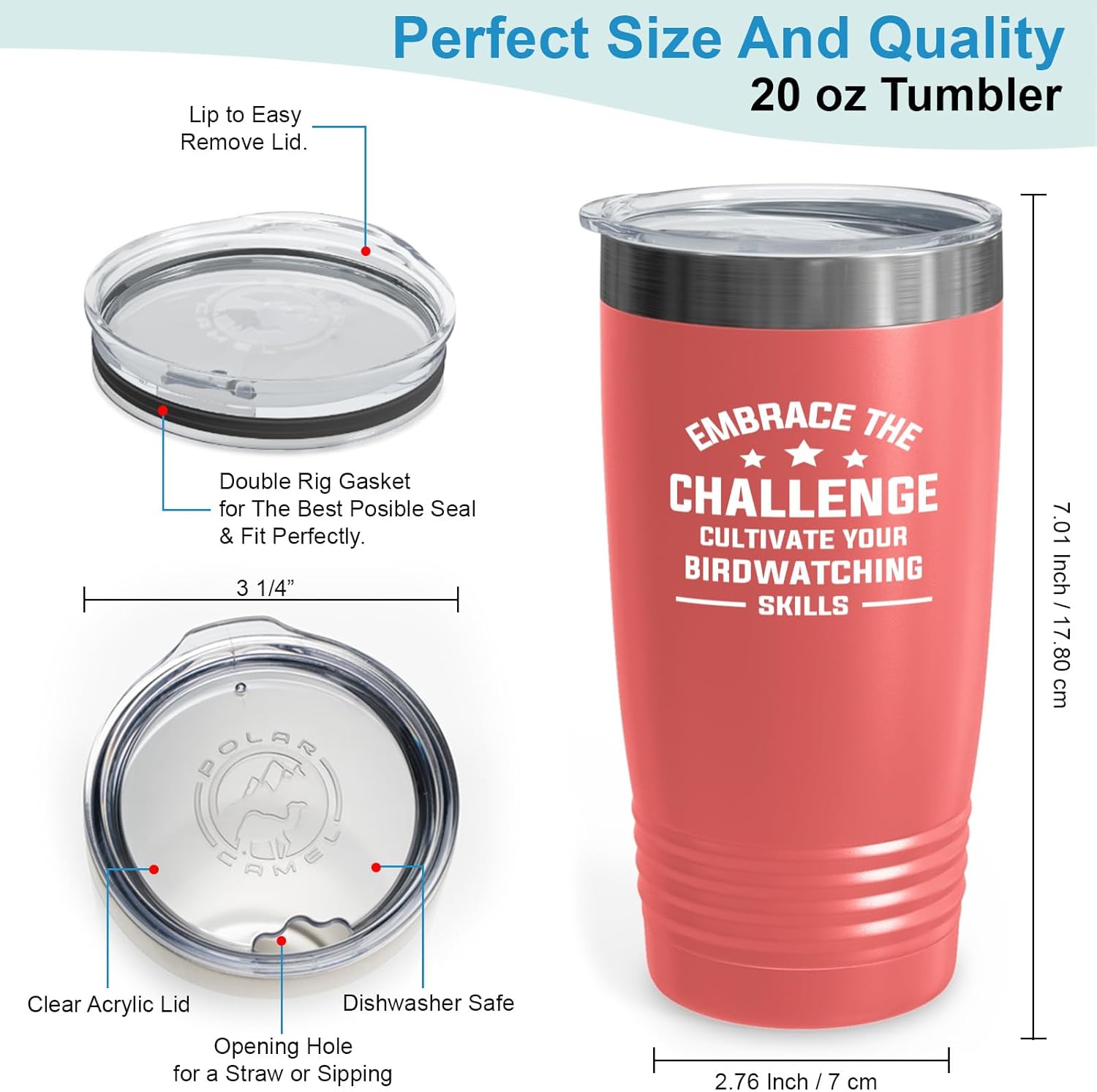Hobby Tumbler 20oz Coral -Birdwatching Skills - Bird Feeder Backyard B