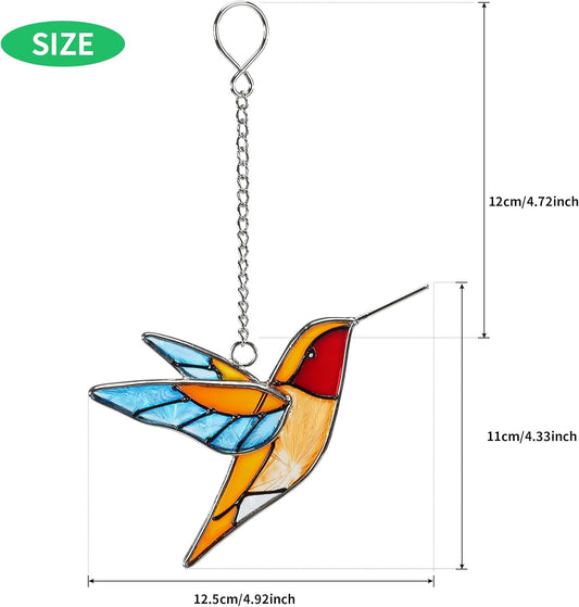 Handmade Stained Glass Hummingbird Hanging Ornament - Colorful 4.3x4.9