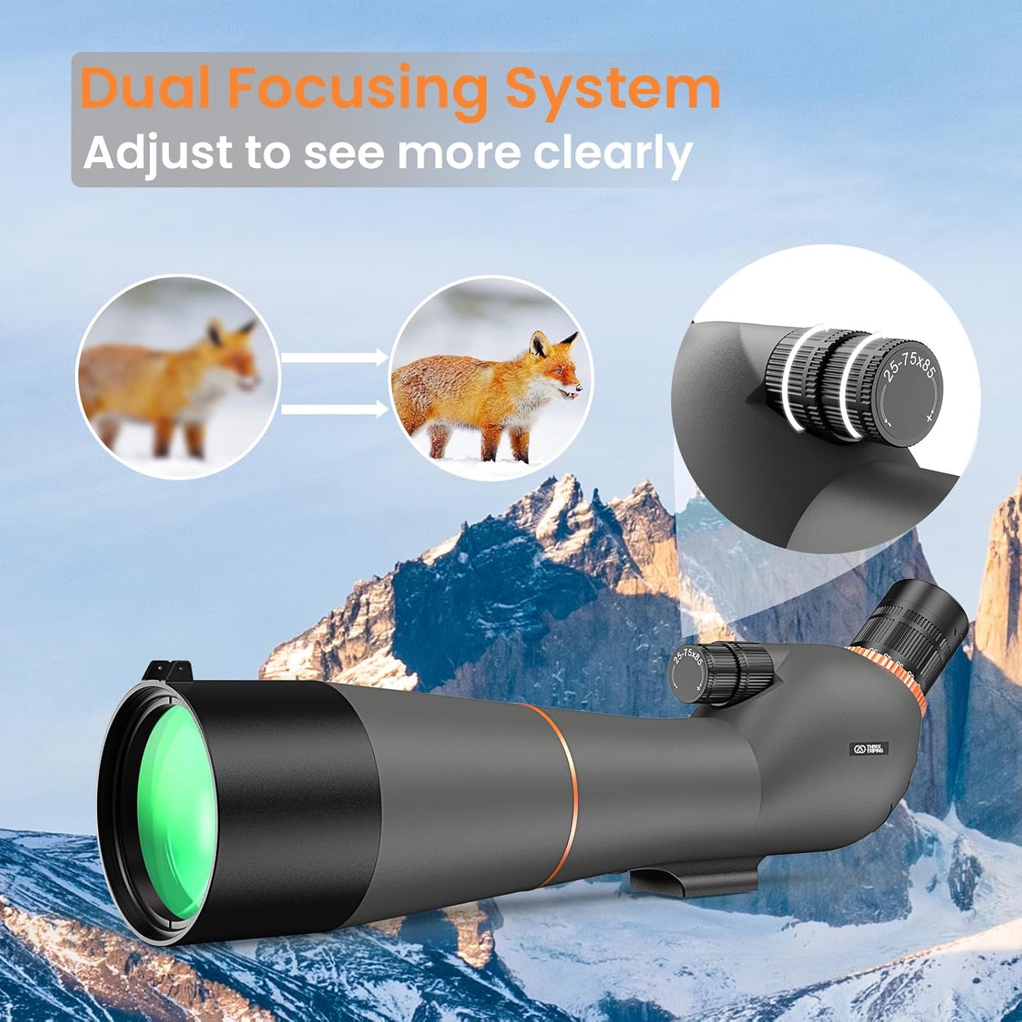 Spotting Scope 25-75×85 - Dual Focusing Spotter Scope, with Tripod & Phone Adapter, Ideal for Bird Watching & Wildlife Observing