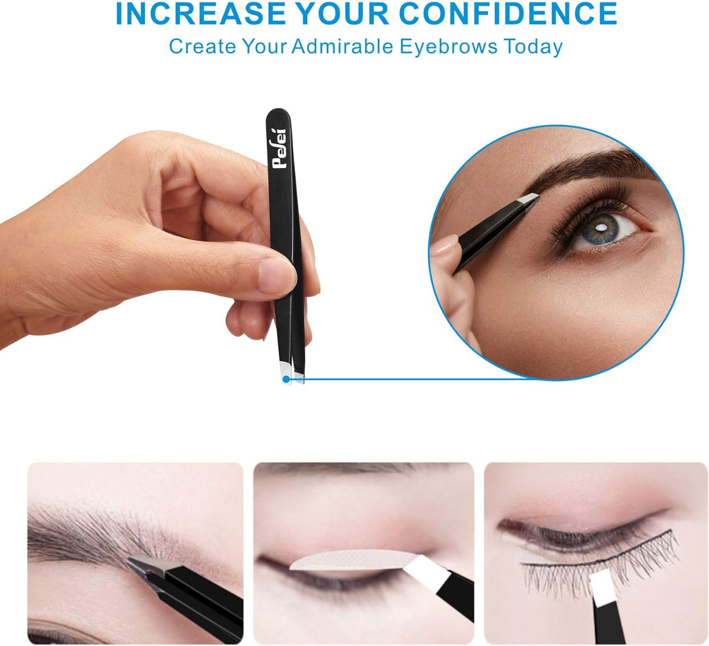 Pefei Tweezers Set - Professional Stainless Steel Tweezers for Eyebrow