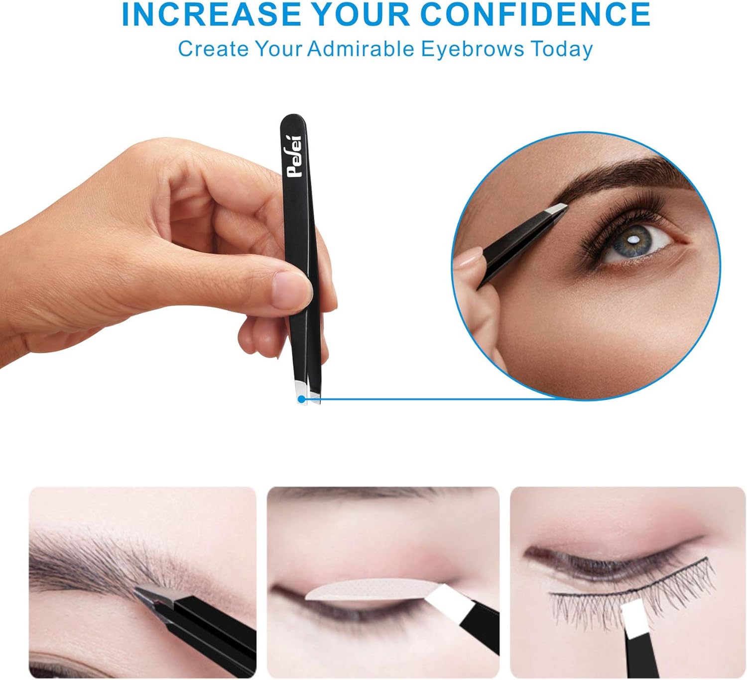 Pefei Tweezers Set - Professional Stainless Steel Tweezers for Eyebrow
