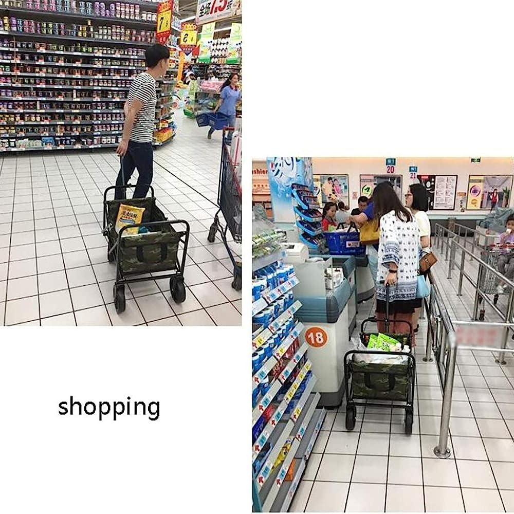 Trolleys, Folding Garden Trolley Cart Heavy Duty Wagon Multi-Function Shopping Cart for Outdoor Camping Beach Pull Truck with 4 Wheels, Load：80Kg/Without Canopy