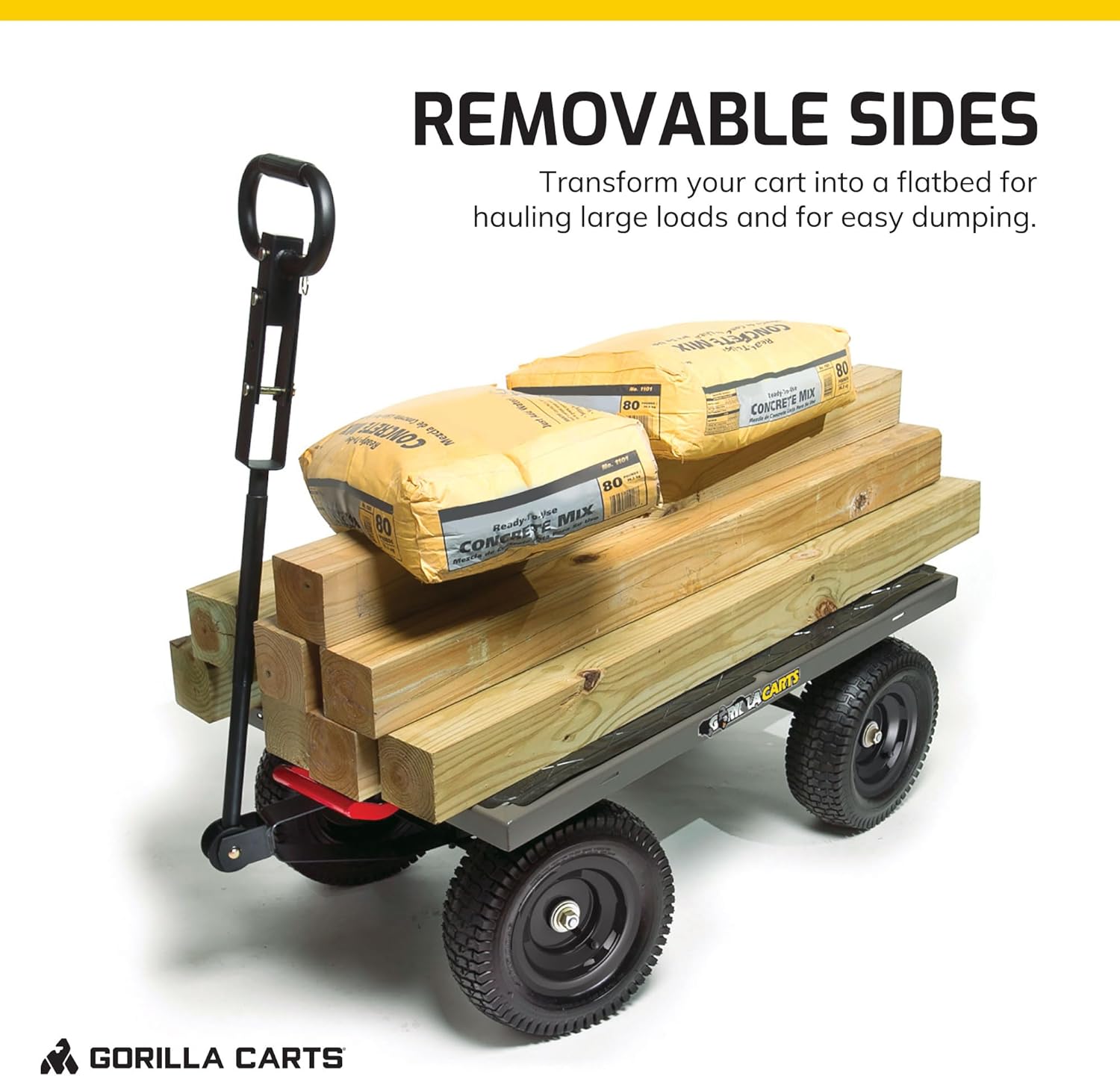 Gorilla Carts Steel Dump Cart, 5 Cu Ft Bed, 1200 lb Load Capacity, Gra