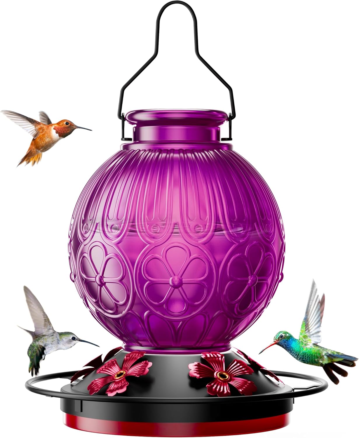 26Oz Hummingbird Feeder for Outdoors, Vintage Glass Bird Feeder with P