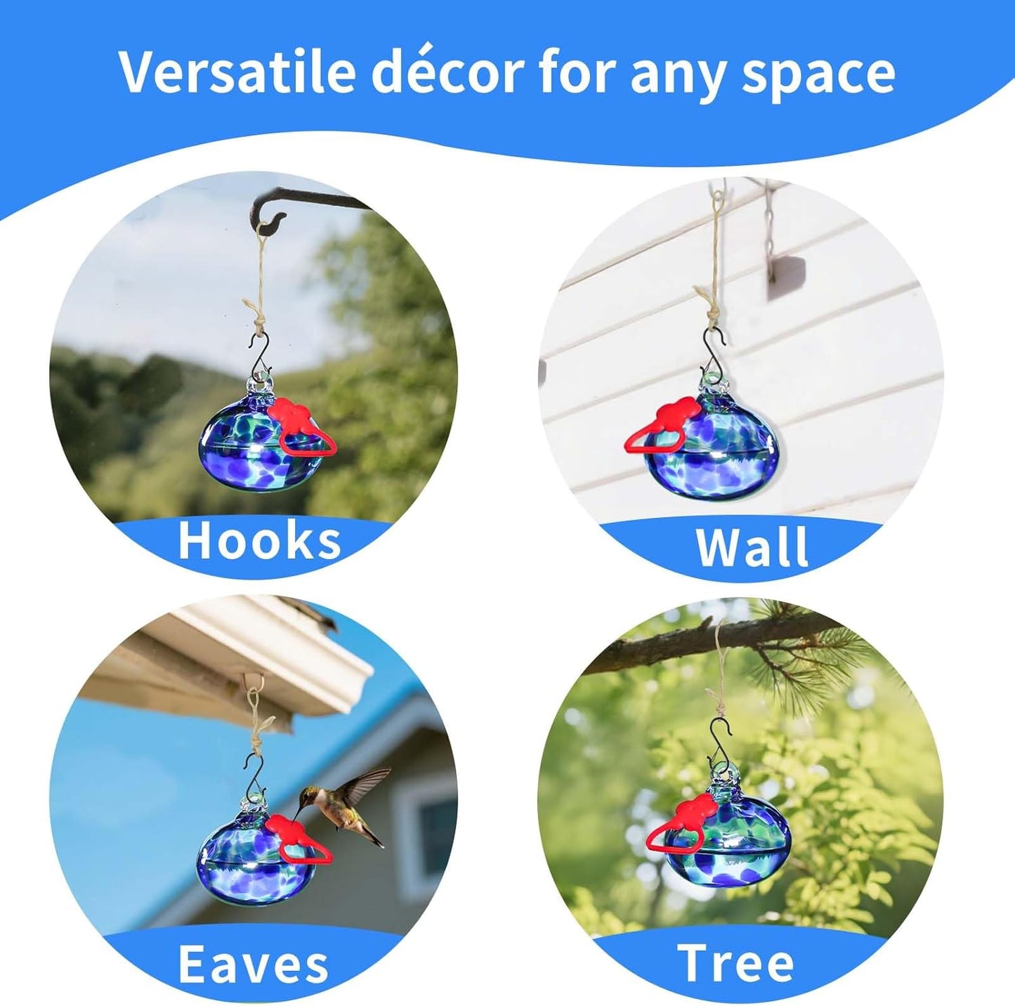Small Hummingbird Feeders for Outdoors Hanging,Hand-Blown Glass Hummingbird Feeder with Silicone Feeding Perch,Never Leak,Gardening Gifts for Woman Man