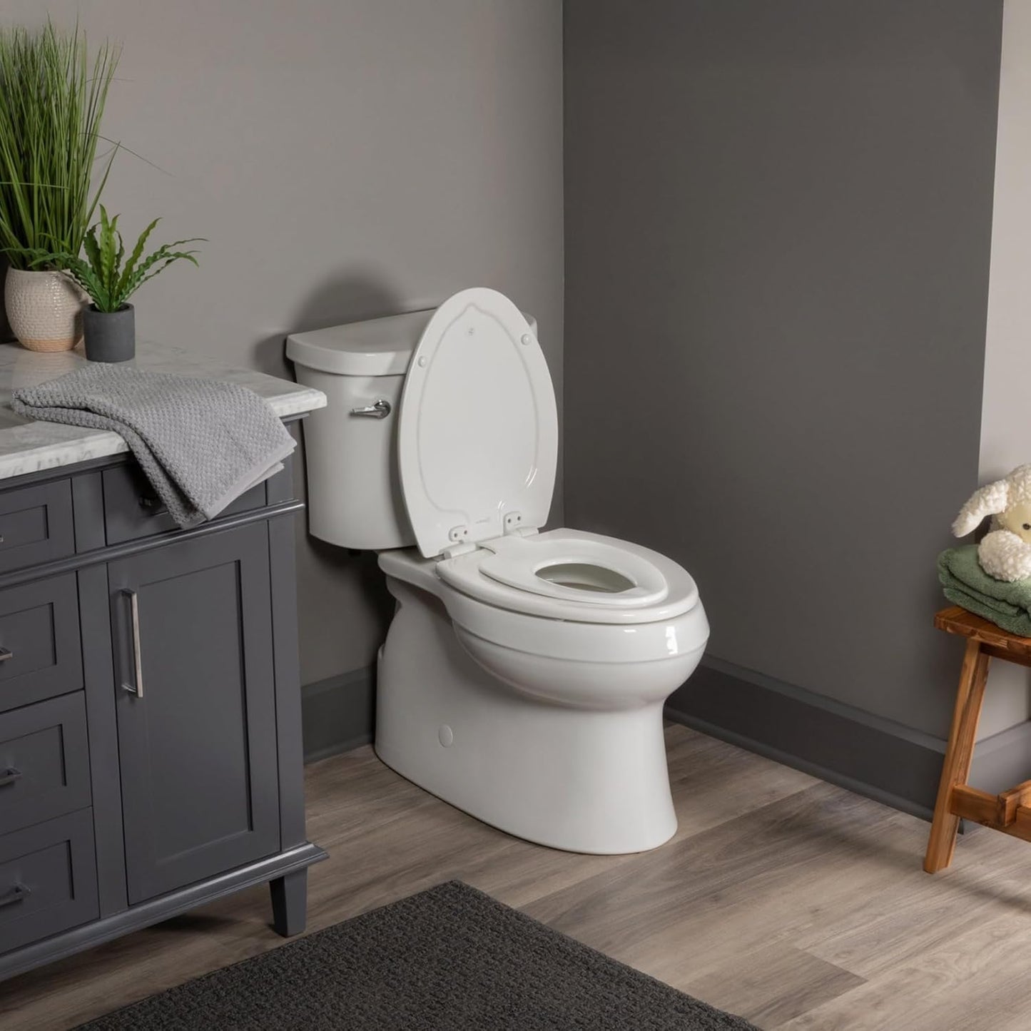 Mayfair NextStep2 Toilet Seat with Built-In Potty Training Seat, Slow-Close, Removable that will Never Loosen, Elongated, White