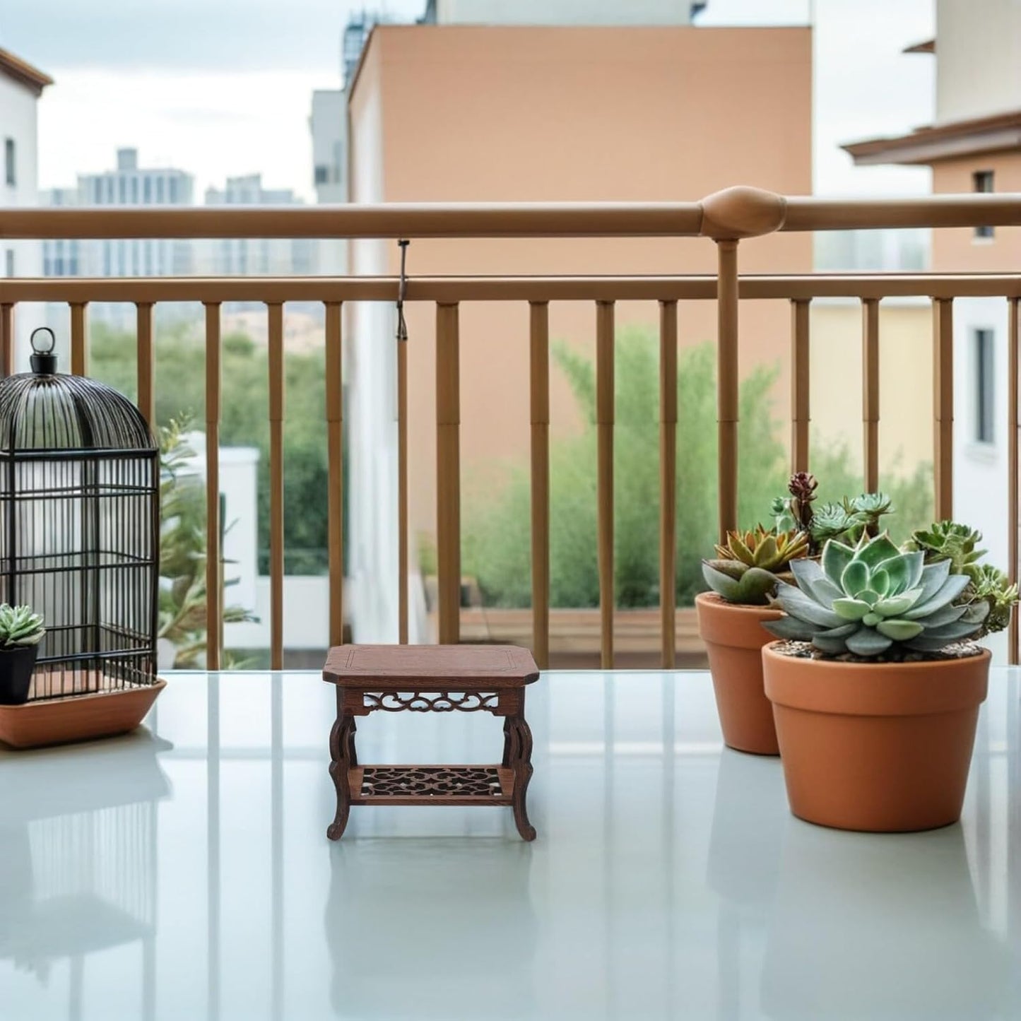 PRETYZOOM Rectangular Wood Riser Stand Jade Base Plant Stool Base Succulent Holder Stable Decorative Display for Indoor Outdoor Space-saving Art Accent