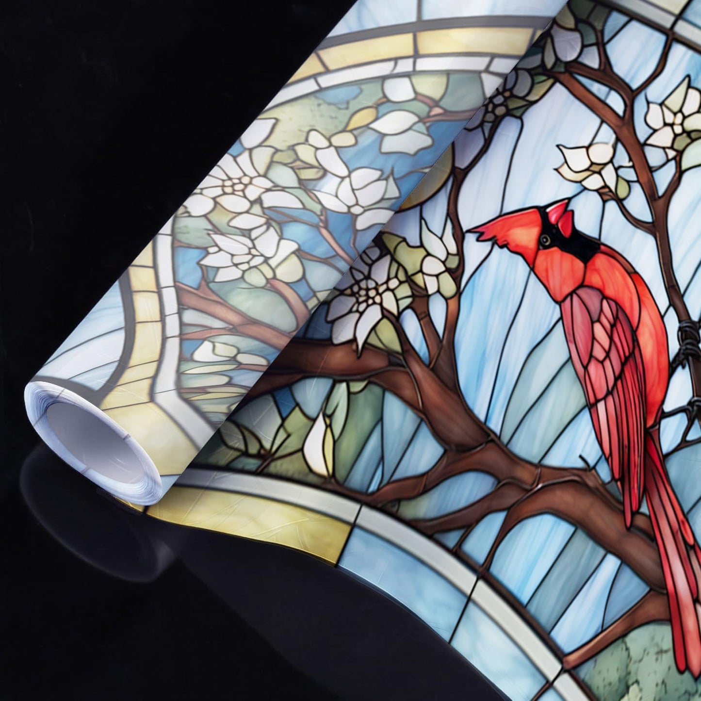 Decorative Cardinal Stained Glass Window Film, Cardinal Stained Glass Window Film for Bathroom Shower Door Heat Anti UV