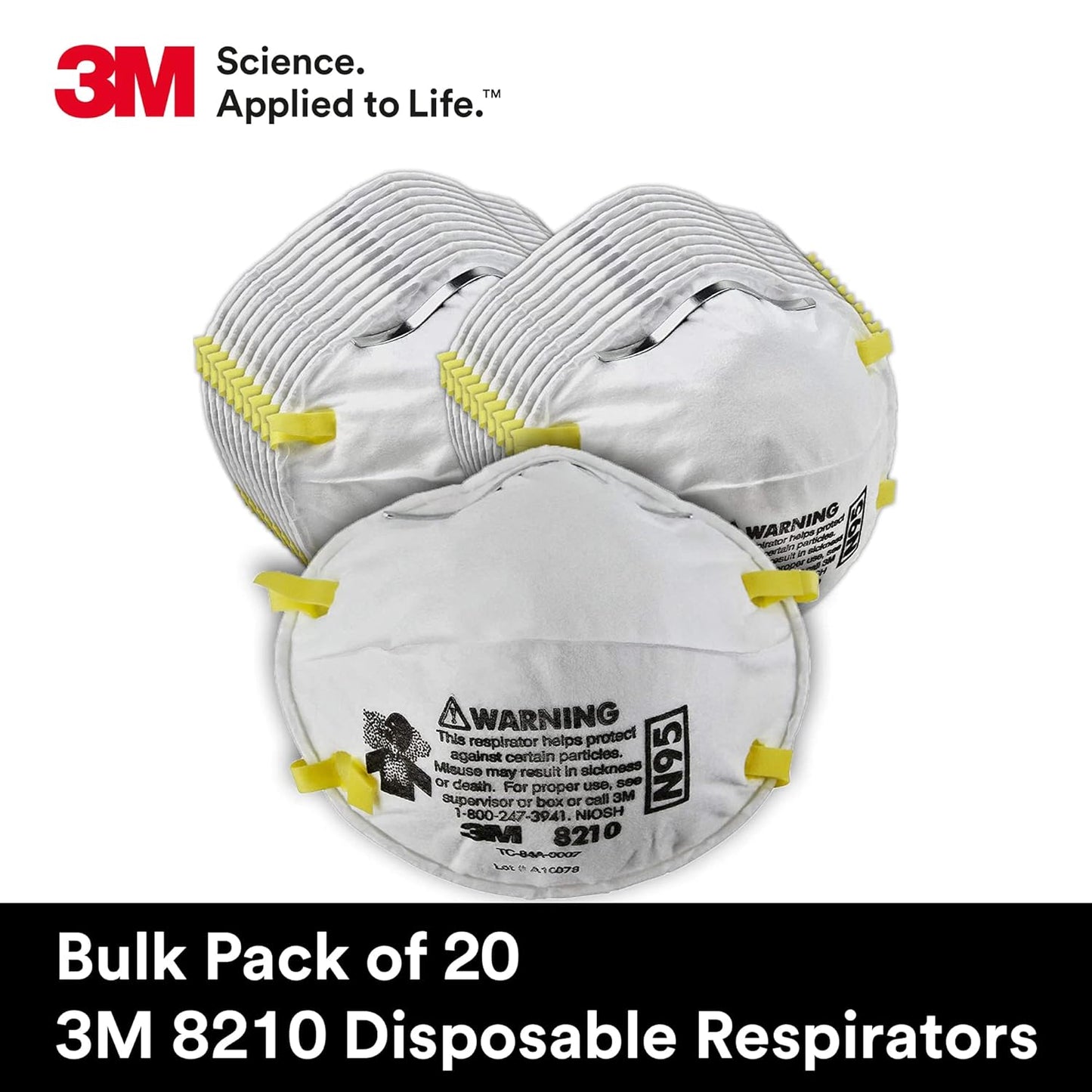 3M 8210 Particulate Respirator, N95, Pack of 20 Disposable Respirator,
