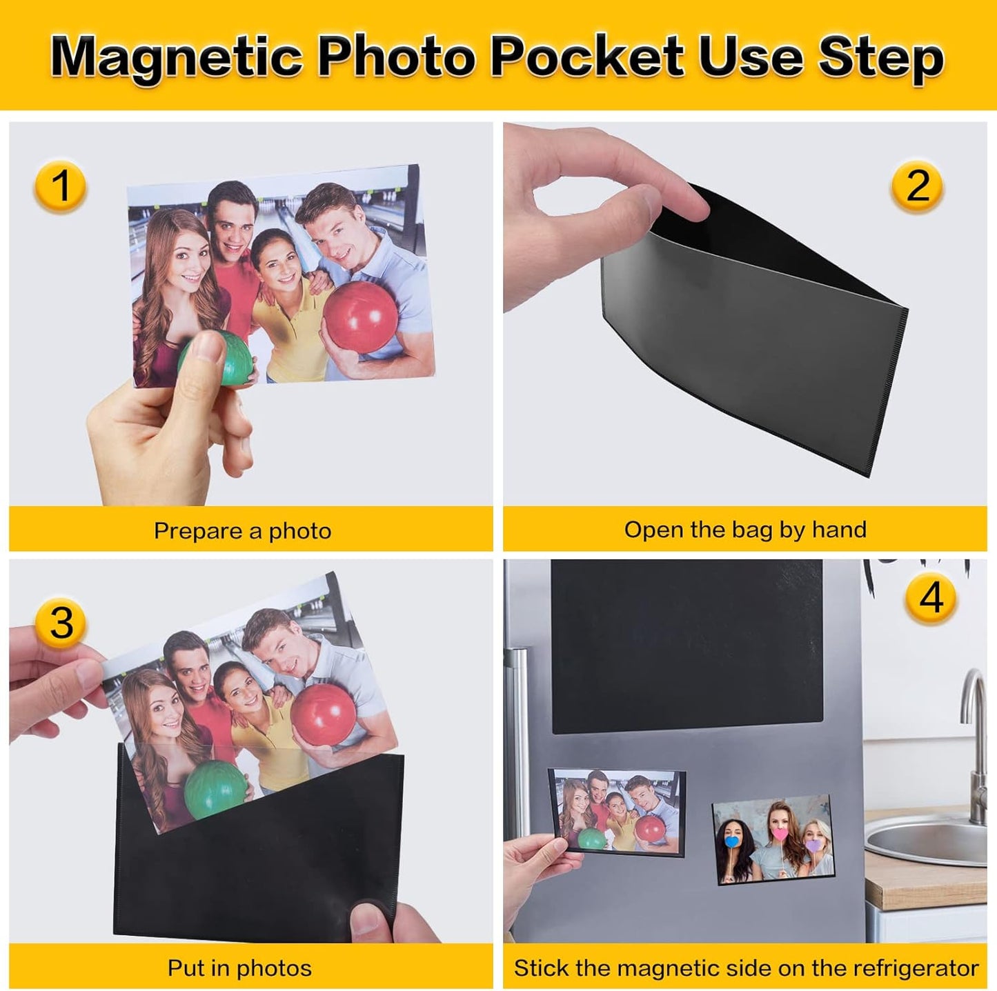YixangDD 15 Pack Magnetic Picture Frame, 4 x 6 Inches Fridge Magnetic Photo Frames, Magnetic Photo Frames for Refrigerator, Home, School, Office (Black)