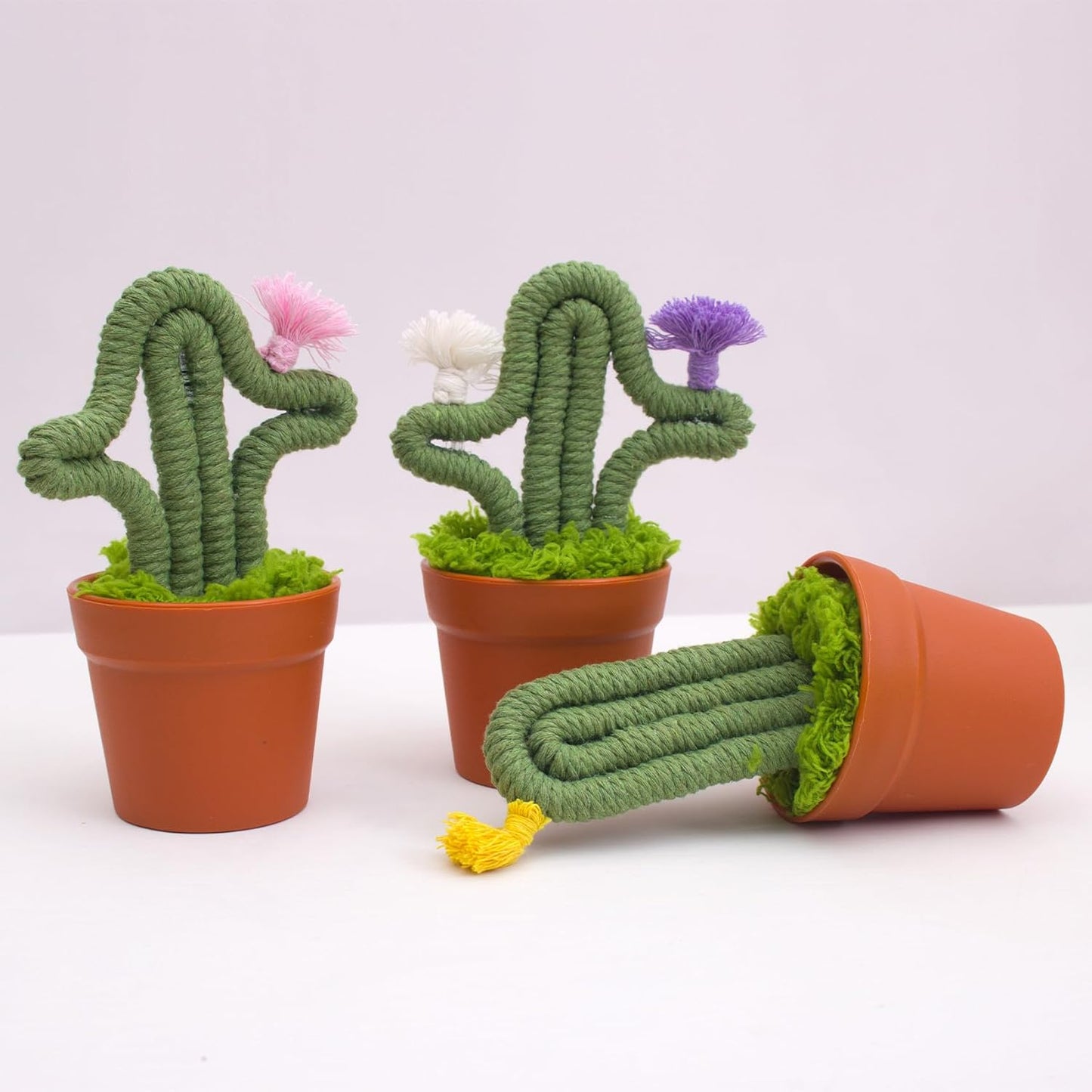 3pcs Handmade Macrame Artificial Cactus, Fake Cactus Potted Plants in Planter Pot, Cute Plant for Friends, Lovers, Classmates and Home Decor Indoor Office Desk