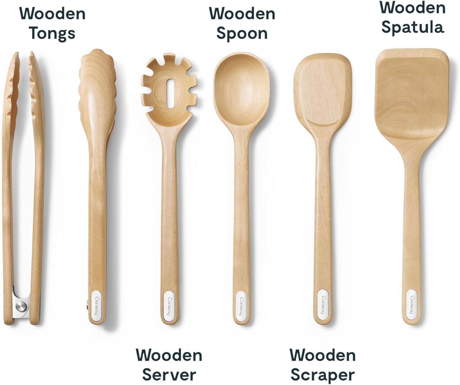Caraway Wooden Utensil Set - 5 Piece Cooking Utensil Set - Spoon, Serv