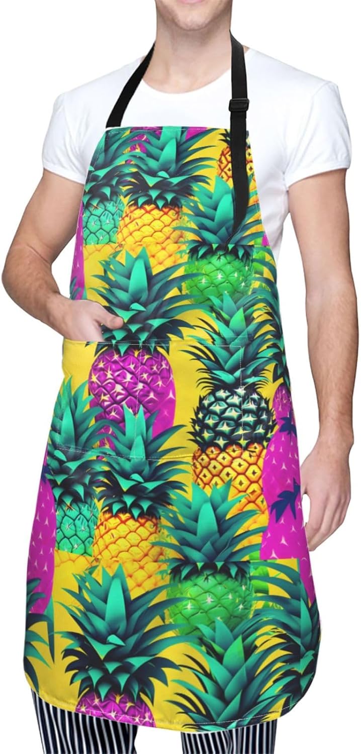 YANYU Colorful Pineapple Print 28x33 In Kitchen Apron Stylish Chef Apr