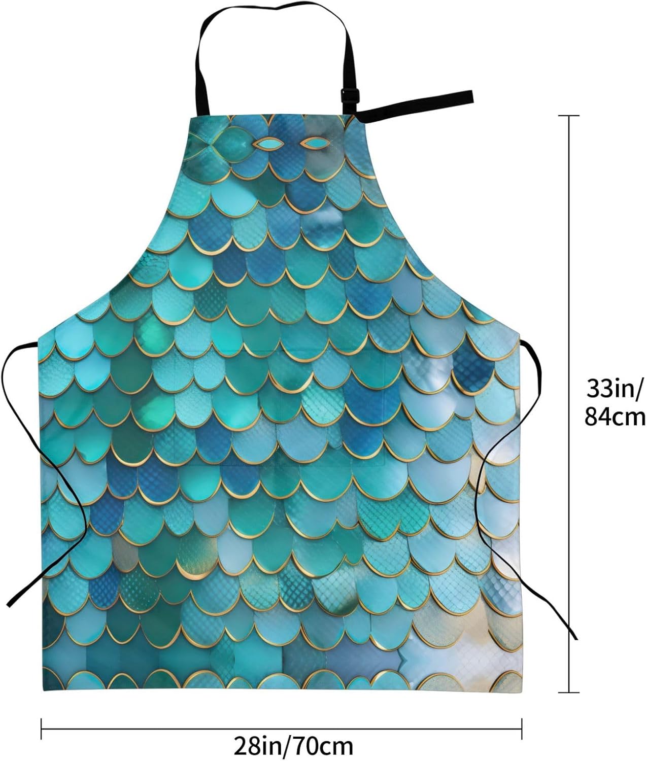 Mermaid Scale print Waterproof chef's apron with pocket apron for kitchen cooking baking barbecue and gardening