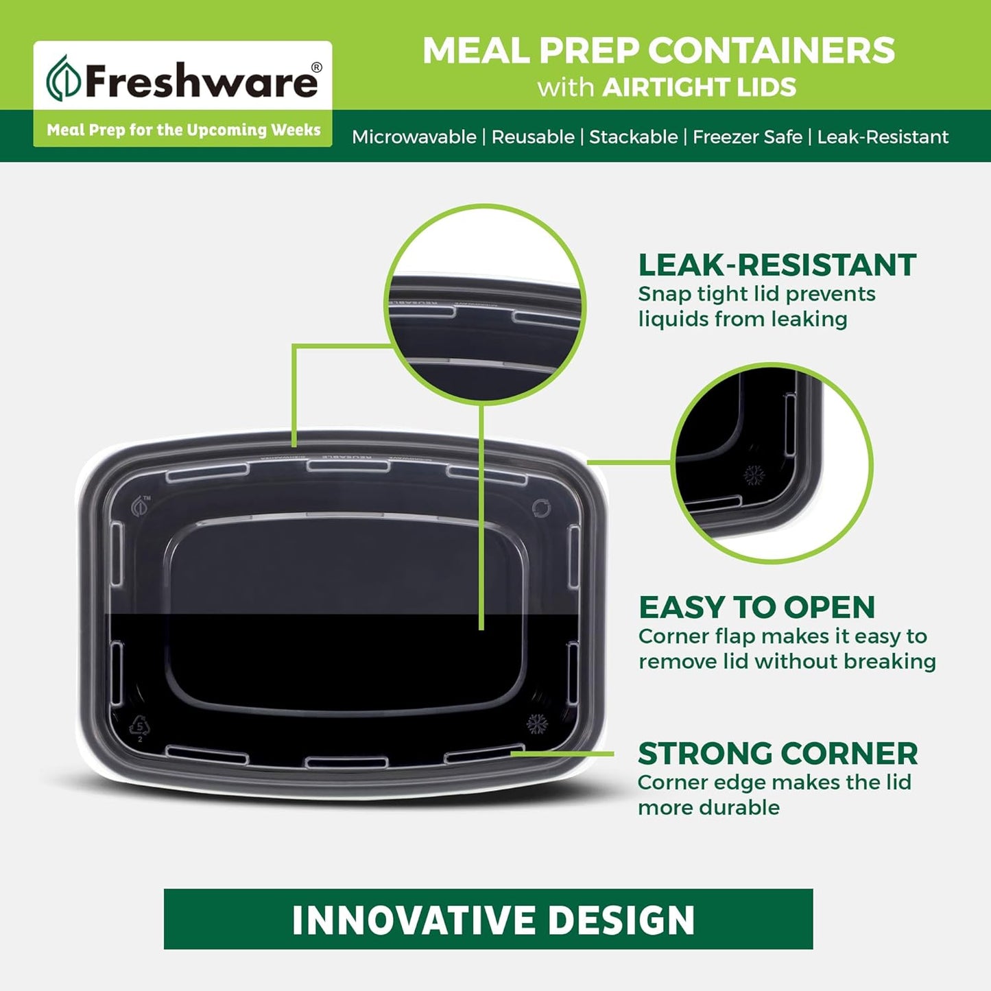 Freshware Meal Prep Containers [50 Pack] 1 Compartment with Lids, Food