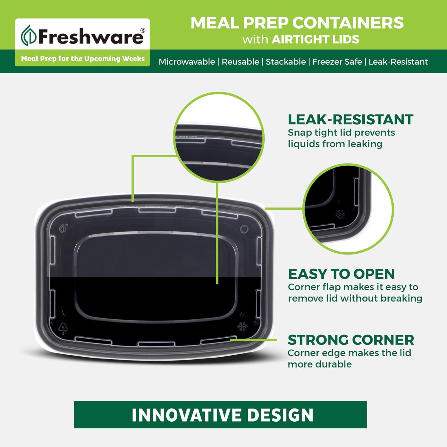 Freshware Meal Prep Containers [50 Pack] 1 Compartment with Lids, Food