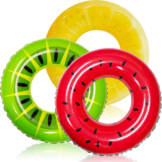 JOYIN Inflatable Swim Tube Raft (3 pack) with Summer Fruits Painting, 