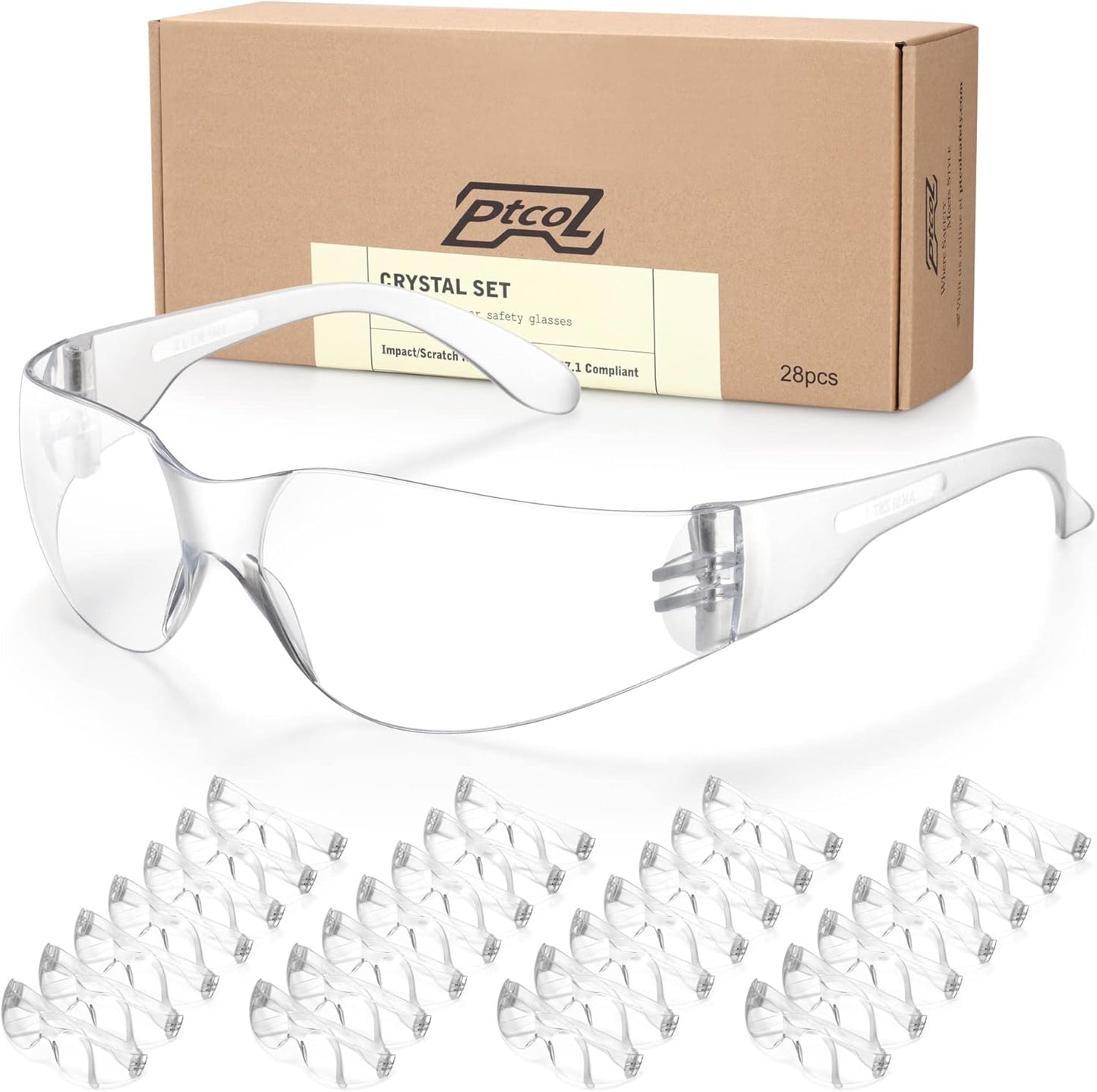 28 Pack Safety Glasses Crystal Clear (Bulk Pack of 24+4) Unisex Anti-S