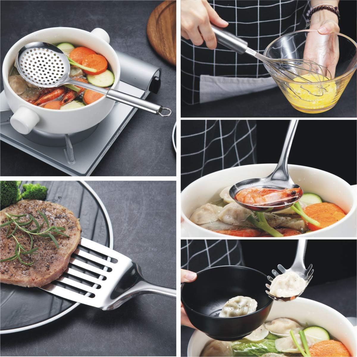 Berglander Cooking Utensil Set 8 Piece, Stainless Steel Kitchen Tool S