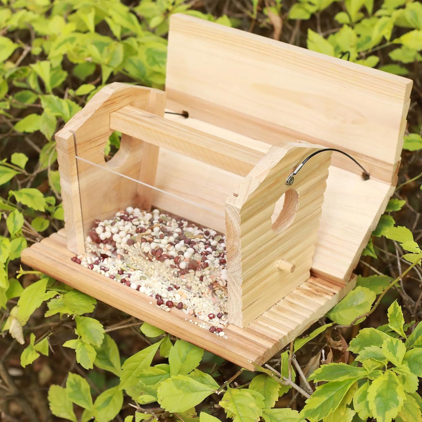 STARSWR Bluebird Feeder Outside,Mealworm Bird Feeder for Outdoors Squirrel Proof Hanging Birdhouse Feeder Wooden Bird House Feeder for Cardinal，Finch