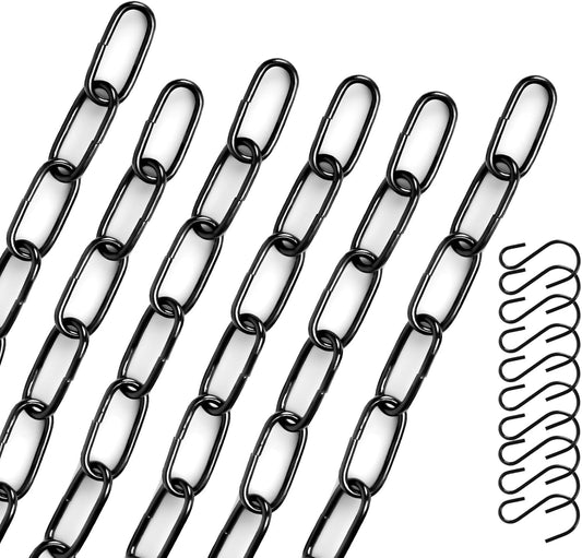Black Hanging Plant Chains Kit, 36-Inch Adjustable Plant Hangers with Hooks and Clips for Hanging Baskets, Bird Feeders, Wind Chimes, Planters and Porch Signs -6PACK