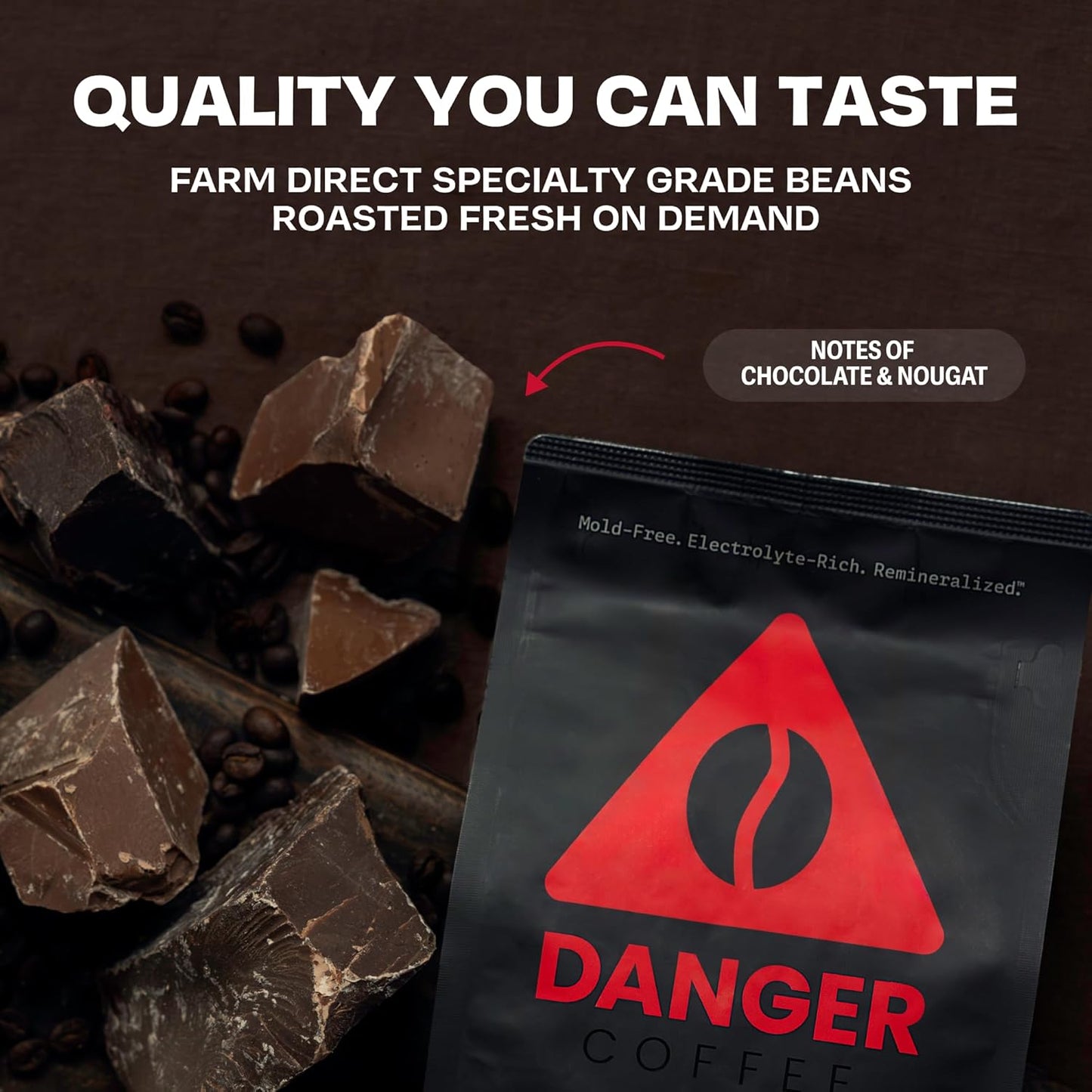 Danger Coffee by Dave Asprey, Remineralized, Mold Free & Lab Tested Whole Bean Coffee, Dark Roast, 10.9 Ounce