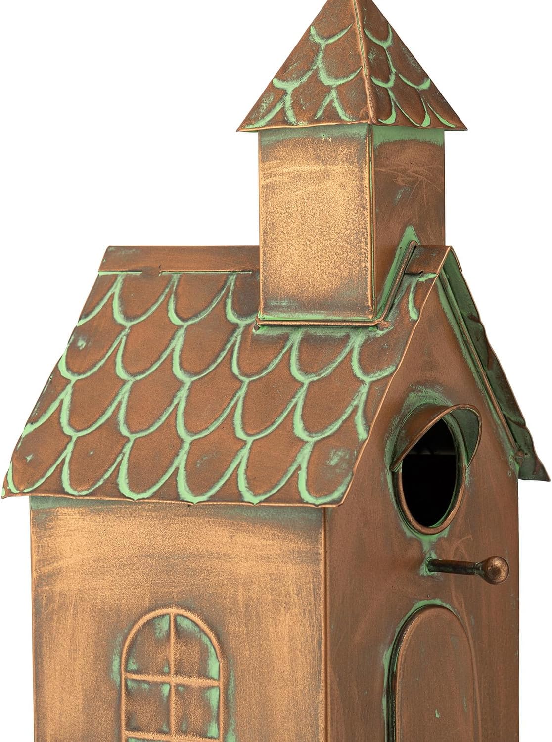 Glitzhome Bird House for Outdoors, 53.00" H Farmhouse Faux Copper Distressed Metal Bird House Church Birdhouse Decorative Garden Birdhouse with Stake