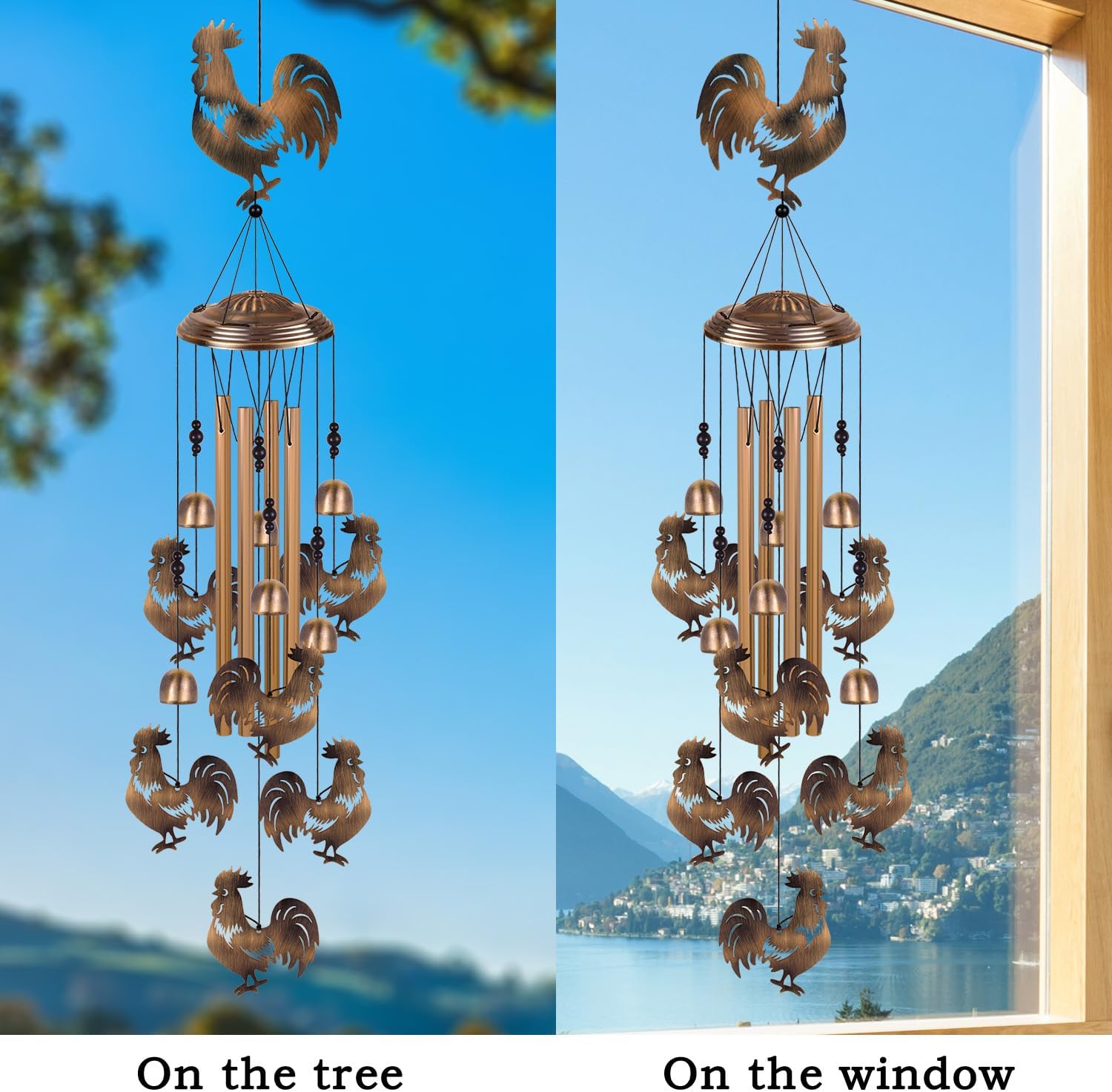 Bronze Chickens Wind Chimes for Home, Garden, Balconies, Rooms, Patio,