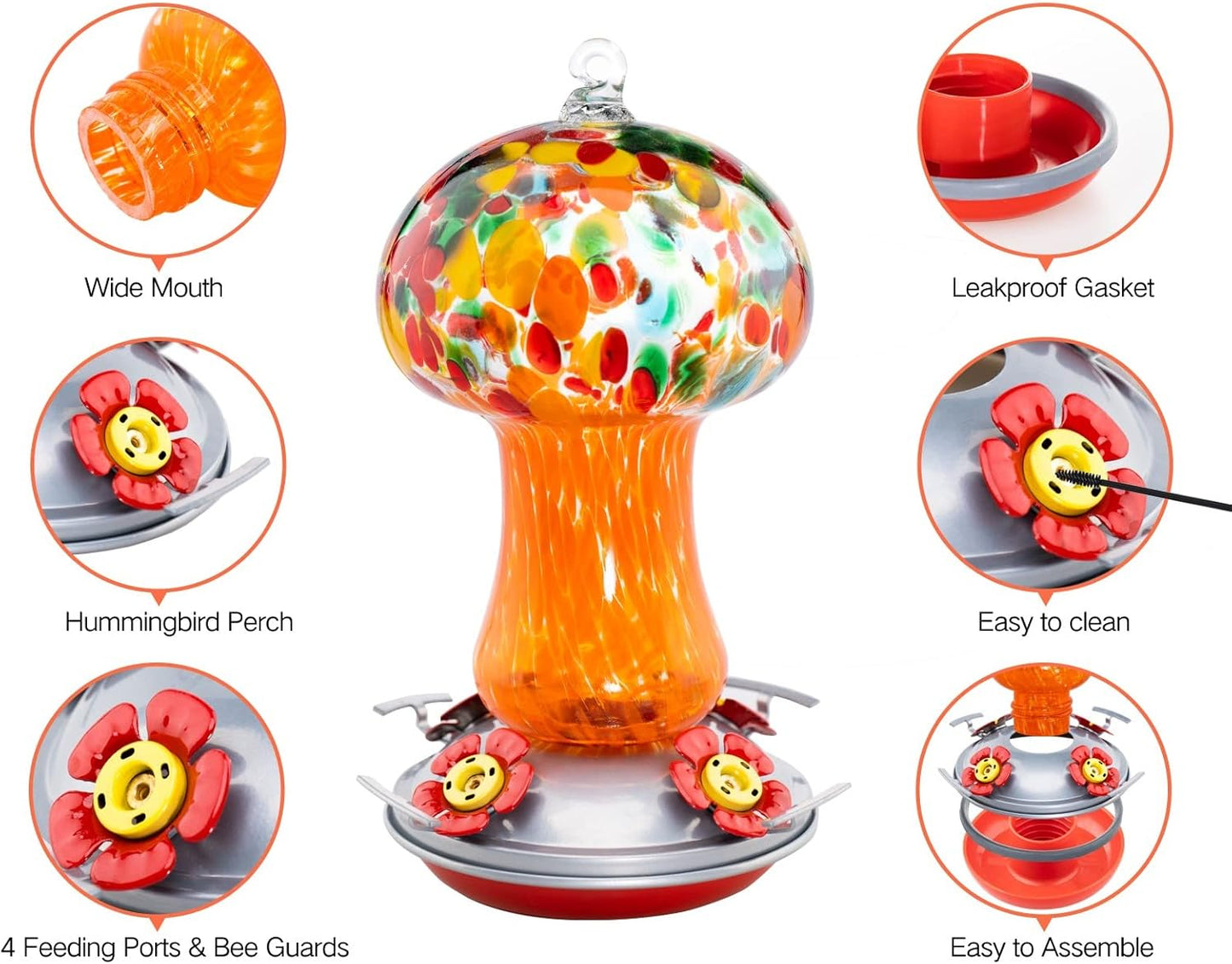 Muse Garden Gifts for Women Hummingbird Feeders for Outdoors Hanging Ant and Bee Proof, Blown Glass Hummingbird Feeder with Ant Moat, Christmas Gardening Gifts for Women Mom, 28OZ, Fairy Garden