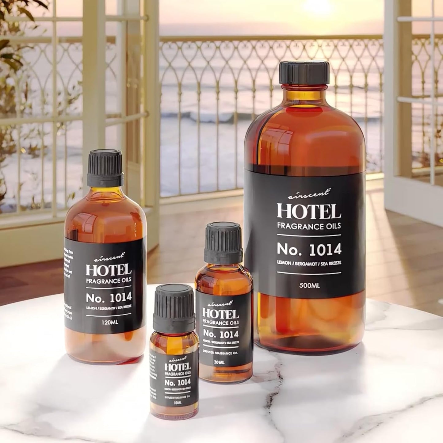 AirScent Hotel Diffuser Oil No. 1014 - The Iconic 5-Star Hotel Coastal Blend - Lemon Bergamot Sea Breeze - 120 mL Hotel Diffuser Oil for Ultrasonic and Waterless Diffusers and Crafting