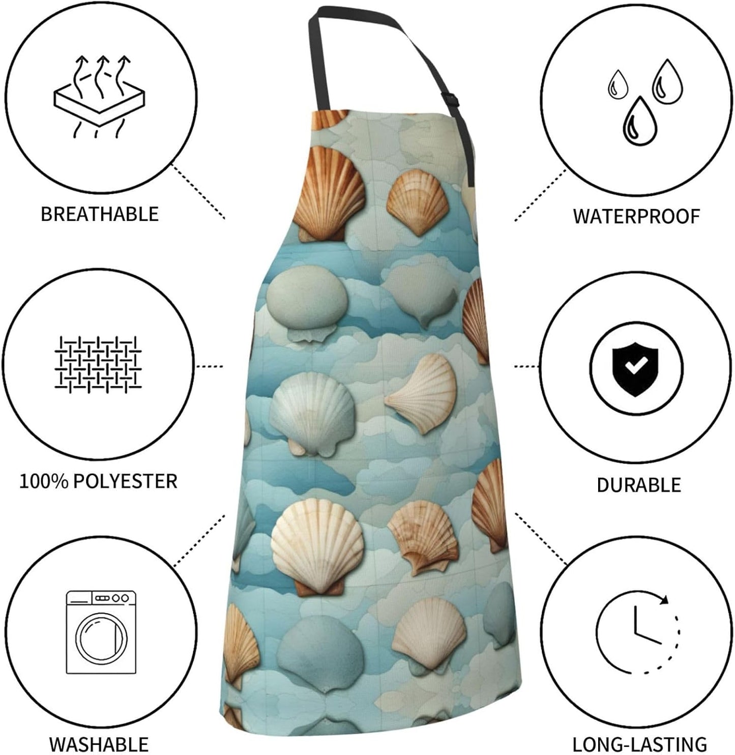 Sea Shell print Waterproof chef's apron with pocket apron for kitchen 