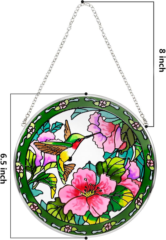 Hummingbird Sun Catcher - 100% Stained Glass Window Hanging, Indoor Window Decor, Suncatchers for Windows, Gifts for Women, Christmas (6.5 inch)
