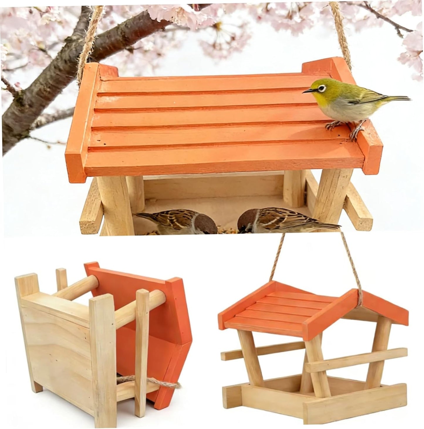 Bird Feeders for Outdoors Wooden Squirrel-Proof Hanging Bird Feeder with Lid and Large Seed Capacity for Garden Yard & Backyard Hanging Feeder, Feeders for Outdoors, Fe