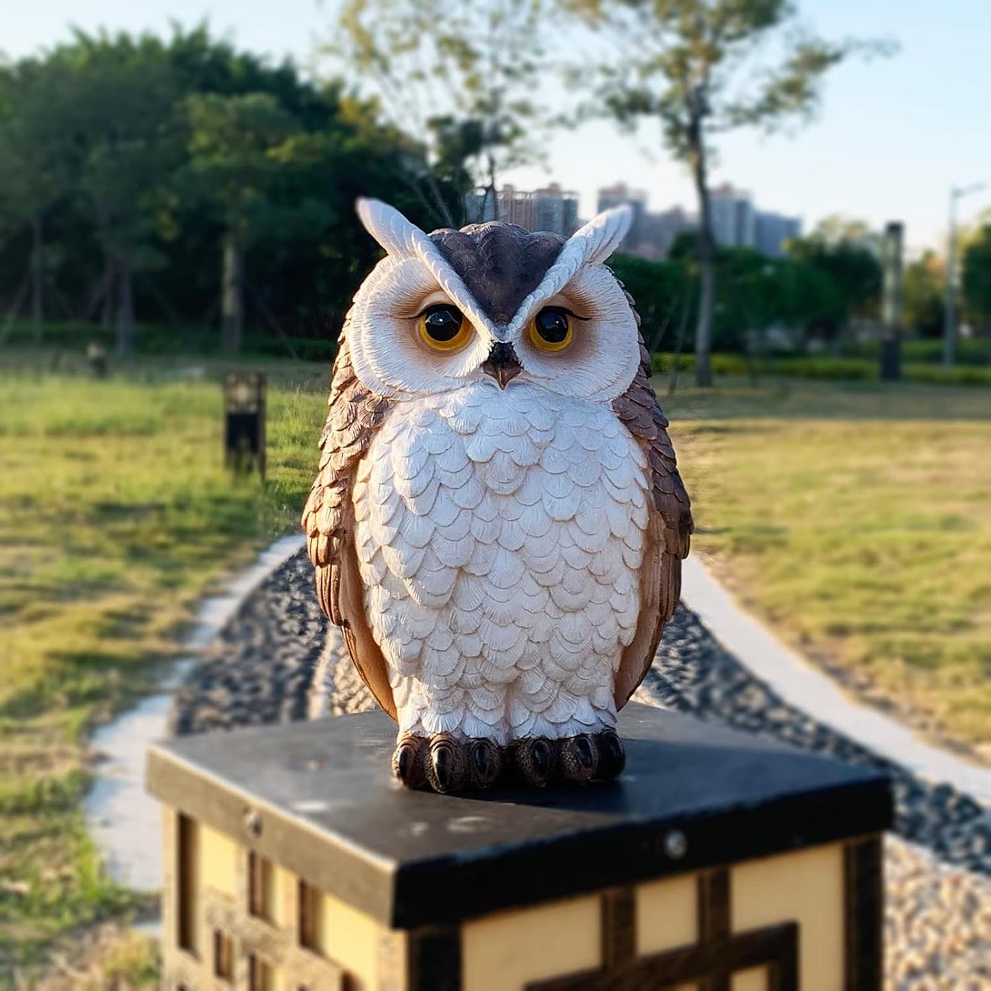 Owl Statue Garden Decor, Resin Waterproof Halloween Indoor Outdoor Law