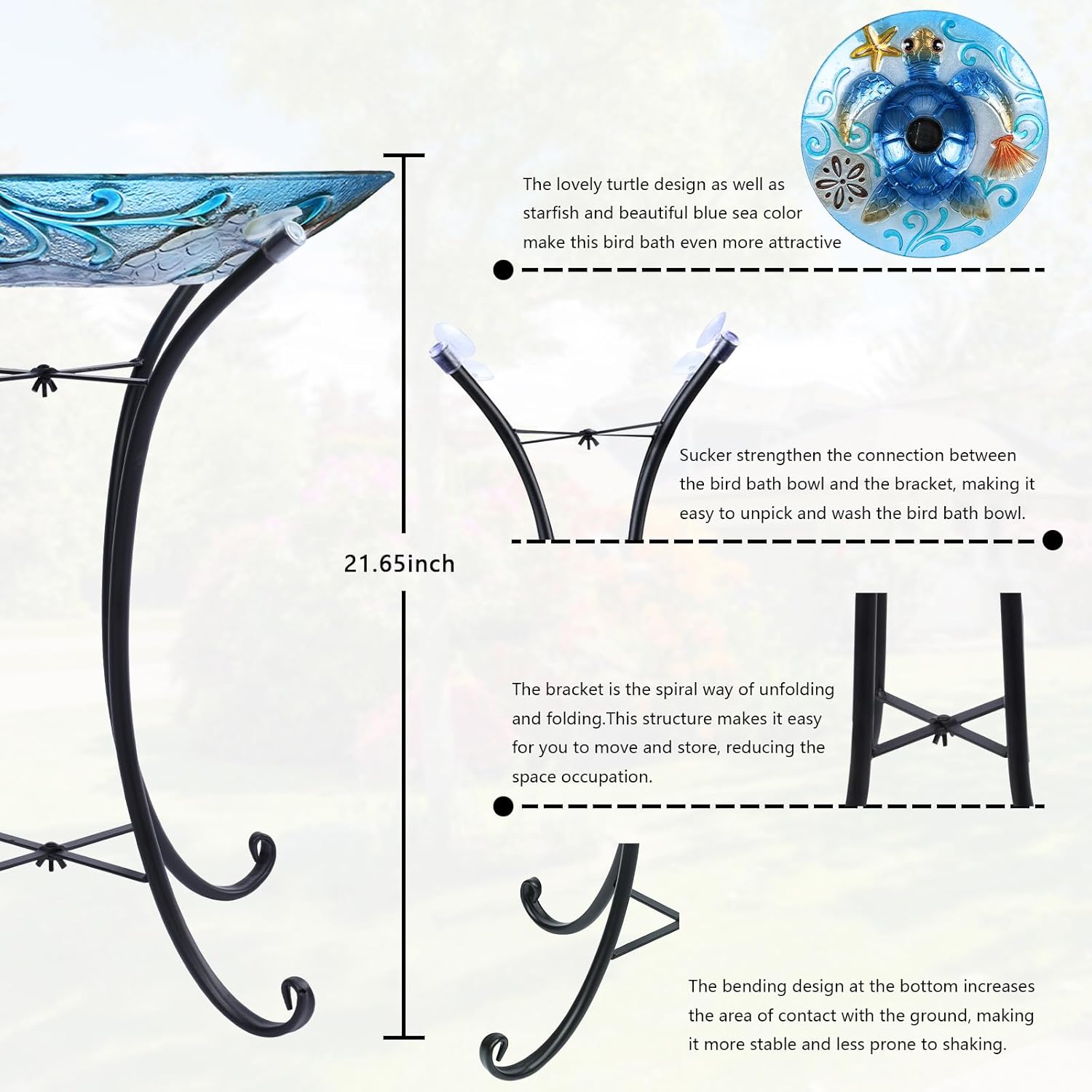 MUMTOP Glass Bird Bath, Large Bird Baths for Outdoors, Solar Birdfeede