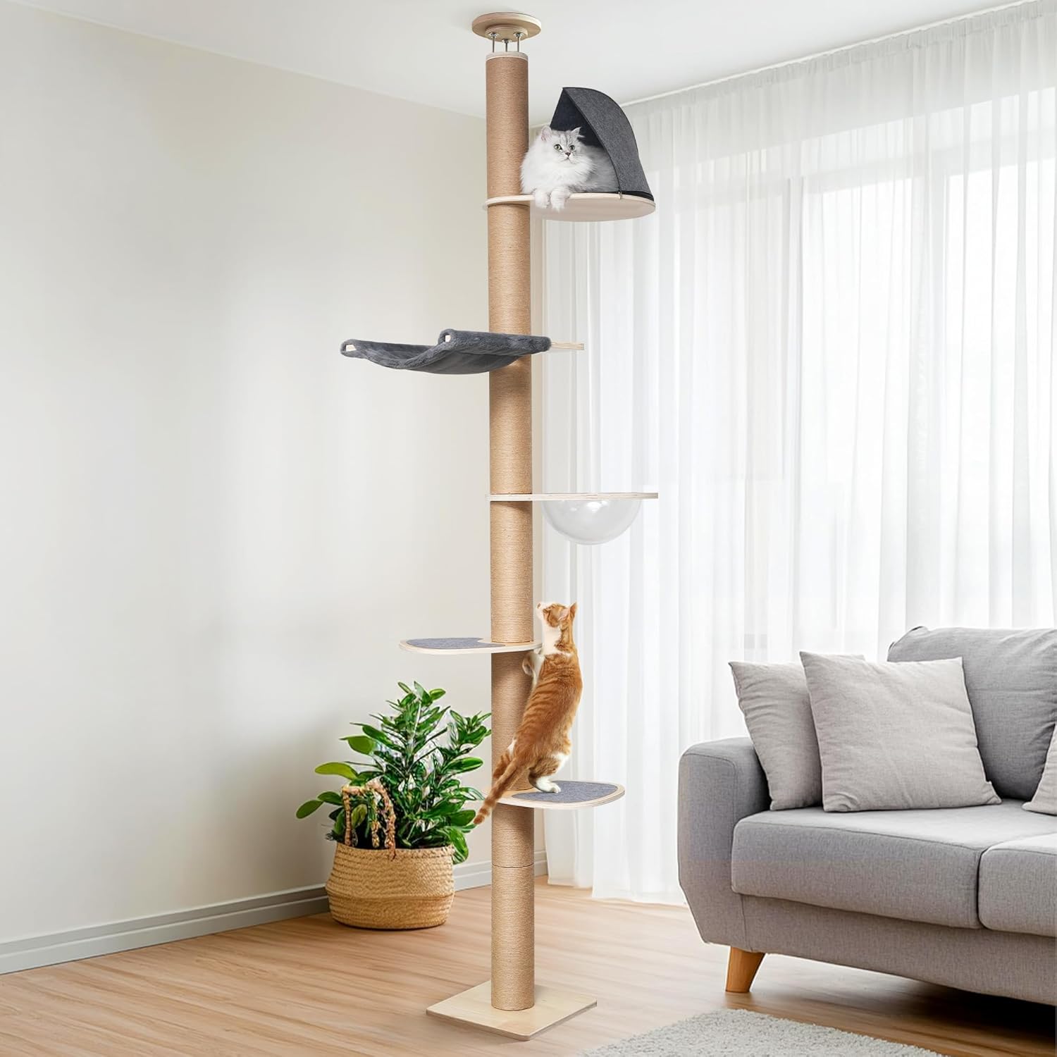 FUKUMARU Floor to Ceiling Cat Tree, 6 Level Adjustable Height (5.7-9.8