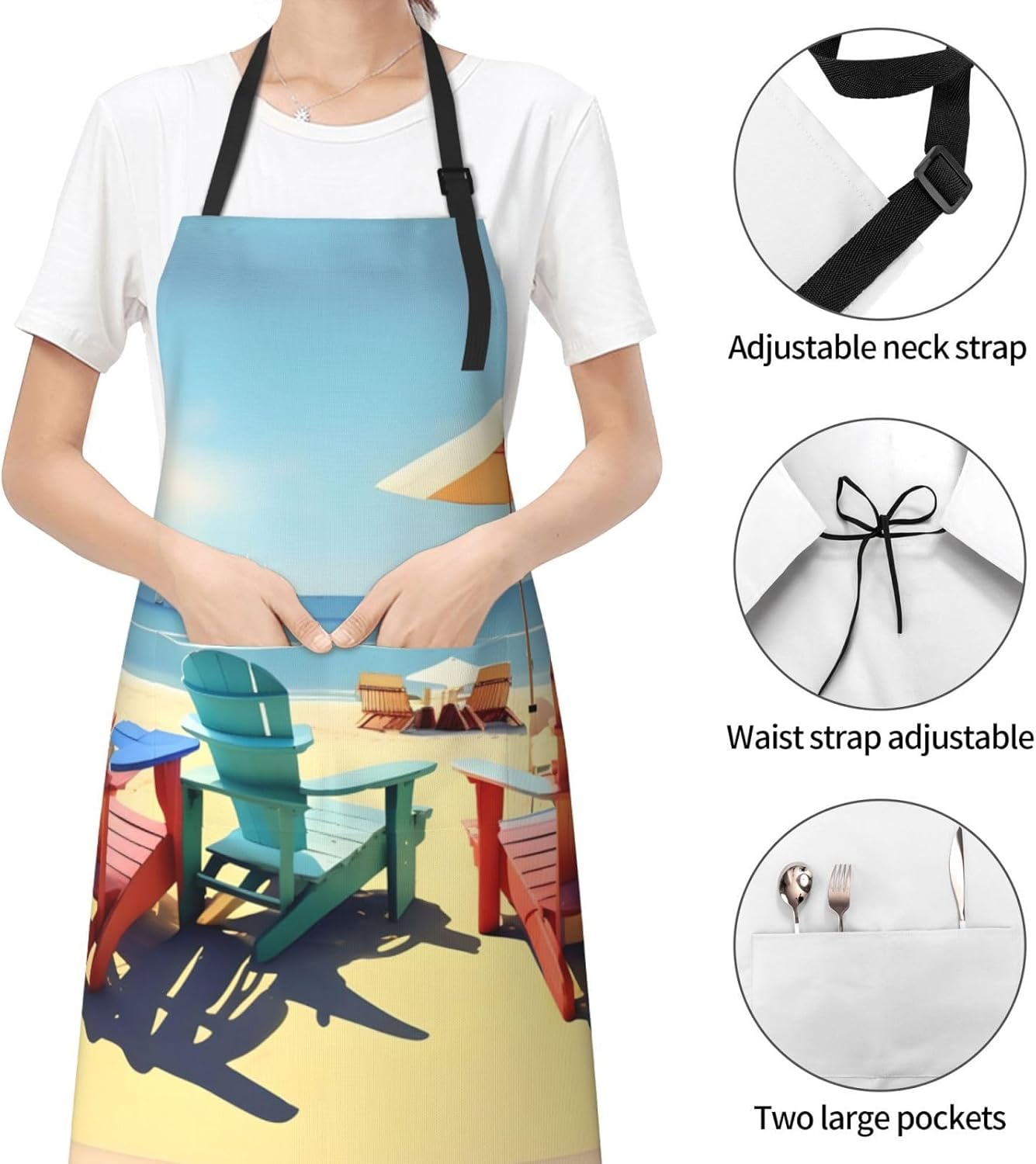 Beach Chairs and Scenery Print Laundry apron 28x33 In Waterproof Kitch