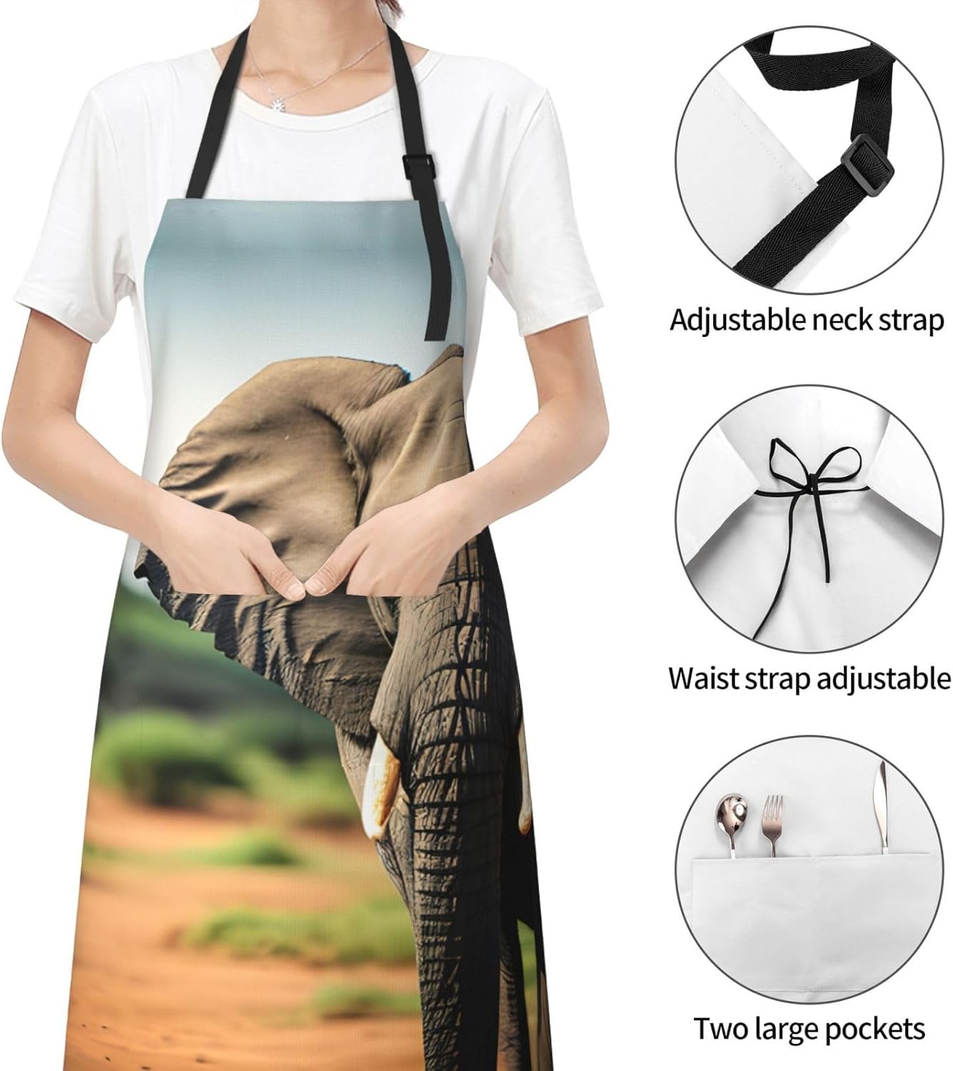African Elephant print Waterproof chef's apron with pocket apron for kitchen cooking baking barbecue and gardening