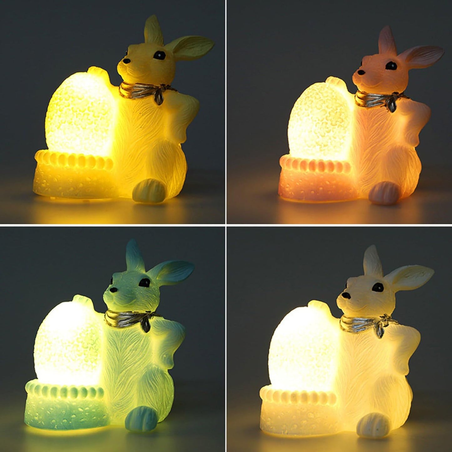 Solar Powereds Resins Rabbits and Eggs Garden Statue with LED Light for Outdoor Decoration and Easters