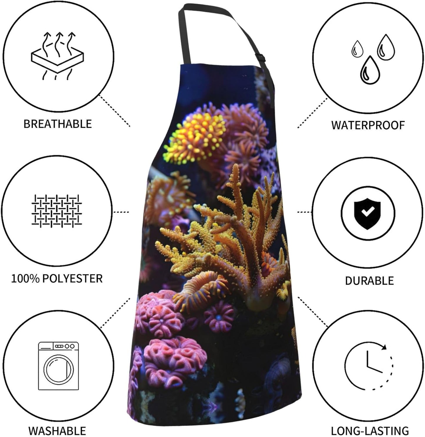 Coral Reef print Waterproof chef's apron with pocket apron for kitchen cooking baking barbecue and gardening