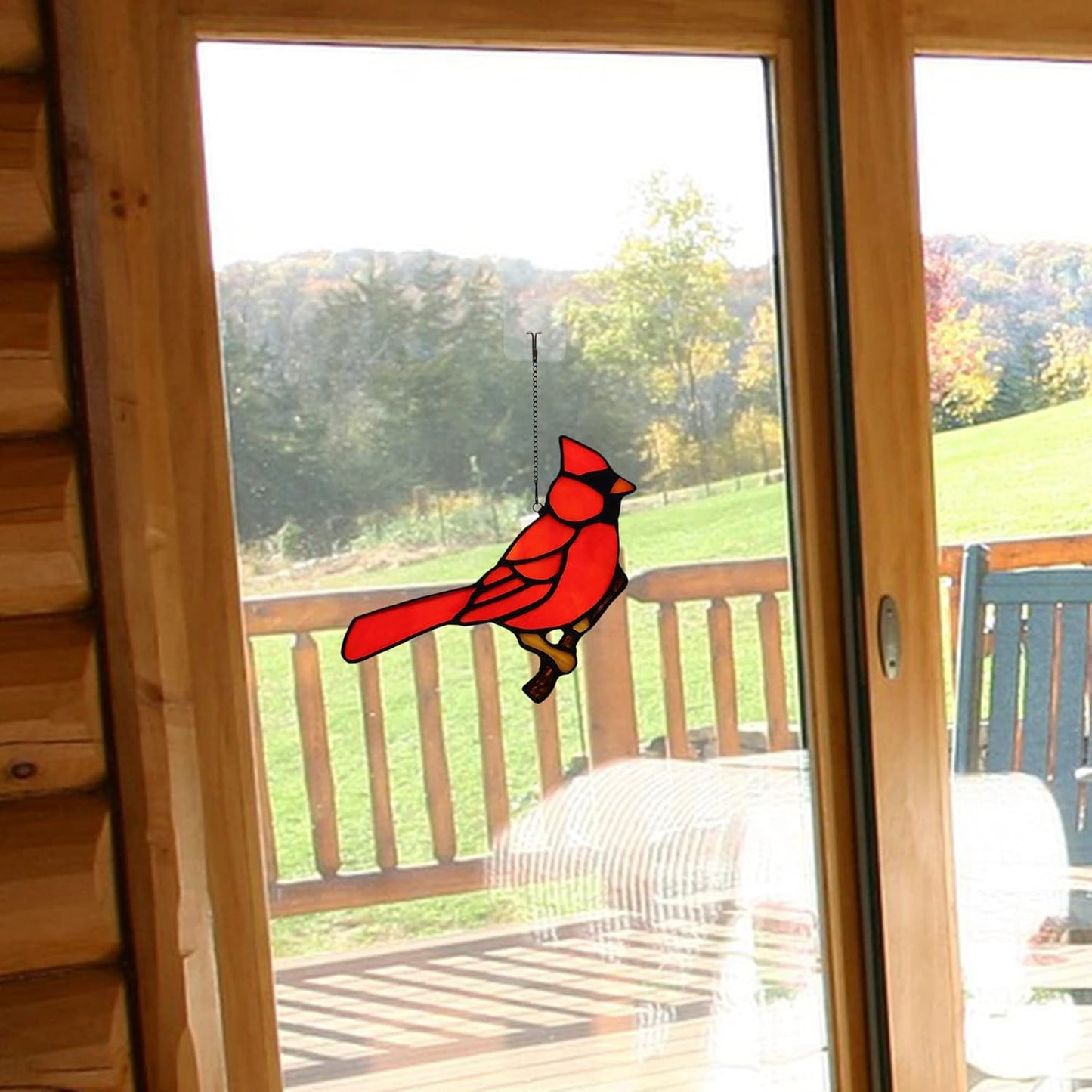 Cardinal Gifts Bird on Branch Stained Glass Window hangings,Cardinal D
