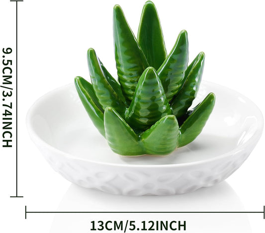 OSOPOLA Ceramic Aloe Jewelry Tray - Decorative Ring Holder Dish Key Tr
