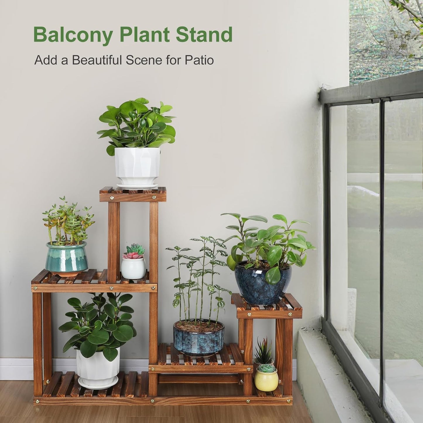 Pine Wood Plant Stand Indoor Outdoor Multi Layer Flower Shelf Rack Hig