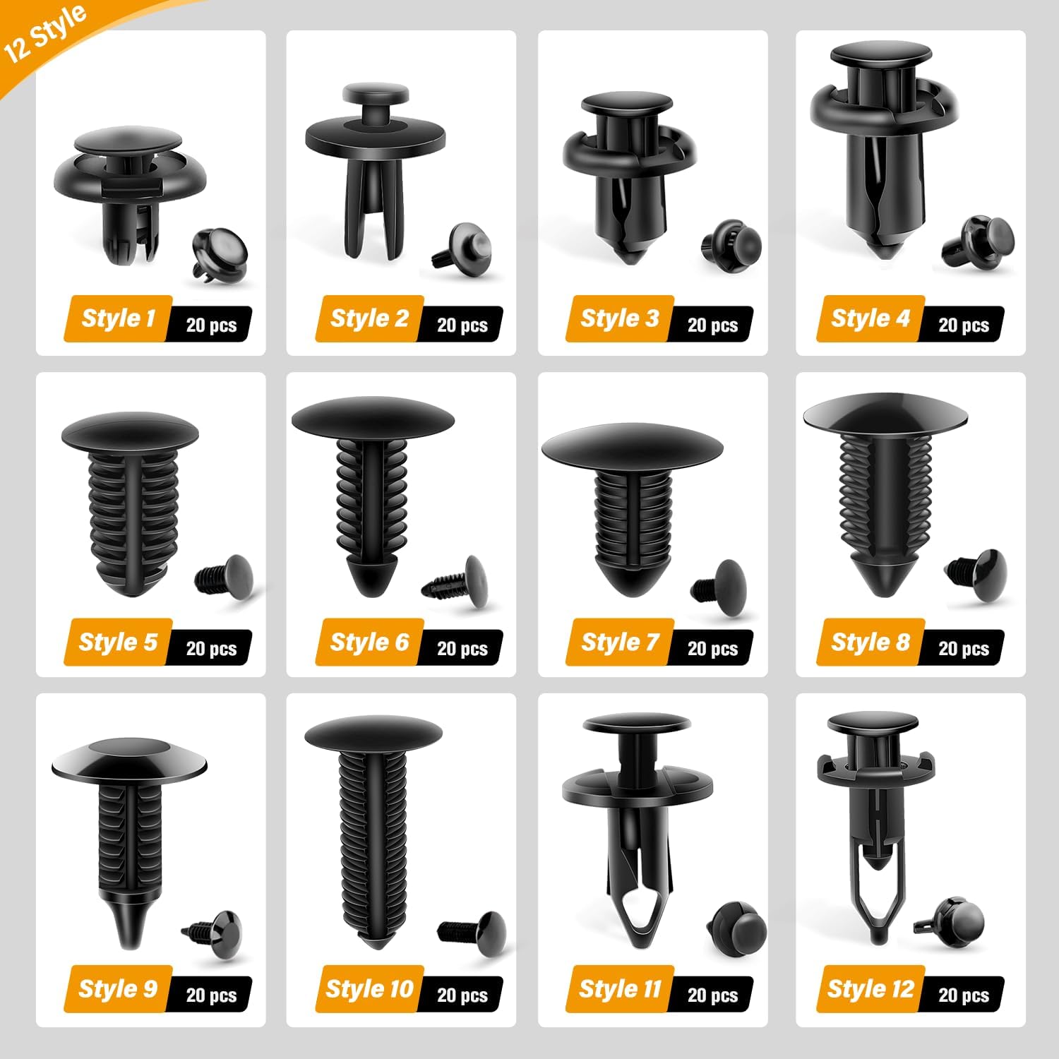 GOOACC 240PCS Bumper Retainer Clips Car Plastic Rivets Fasteners Push 