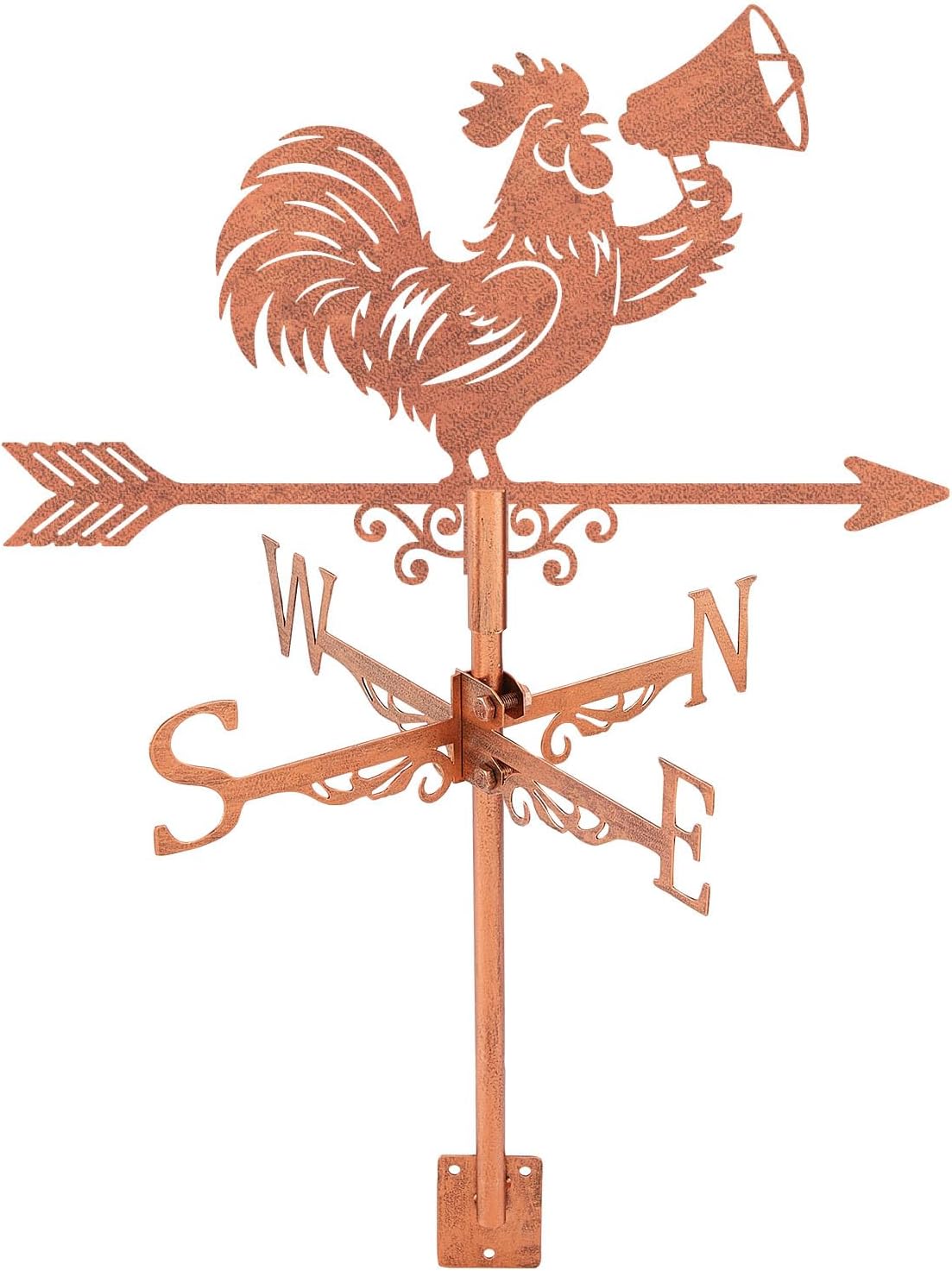 SUPERDANT Rooster Trumpet Weather Vane Animal Wind Vanes for Yard Metal Weathervane Roof Mount for Gardens Outside Reddish Copper Weathervanes Farmhouse Farm Barn Sheds Patio Decorations