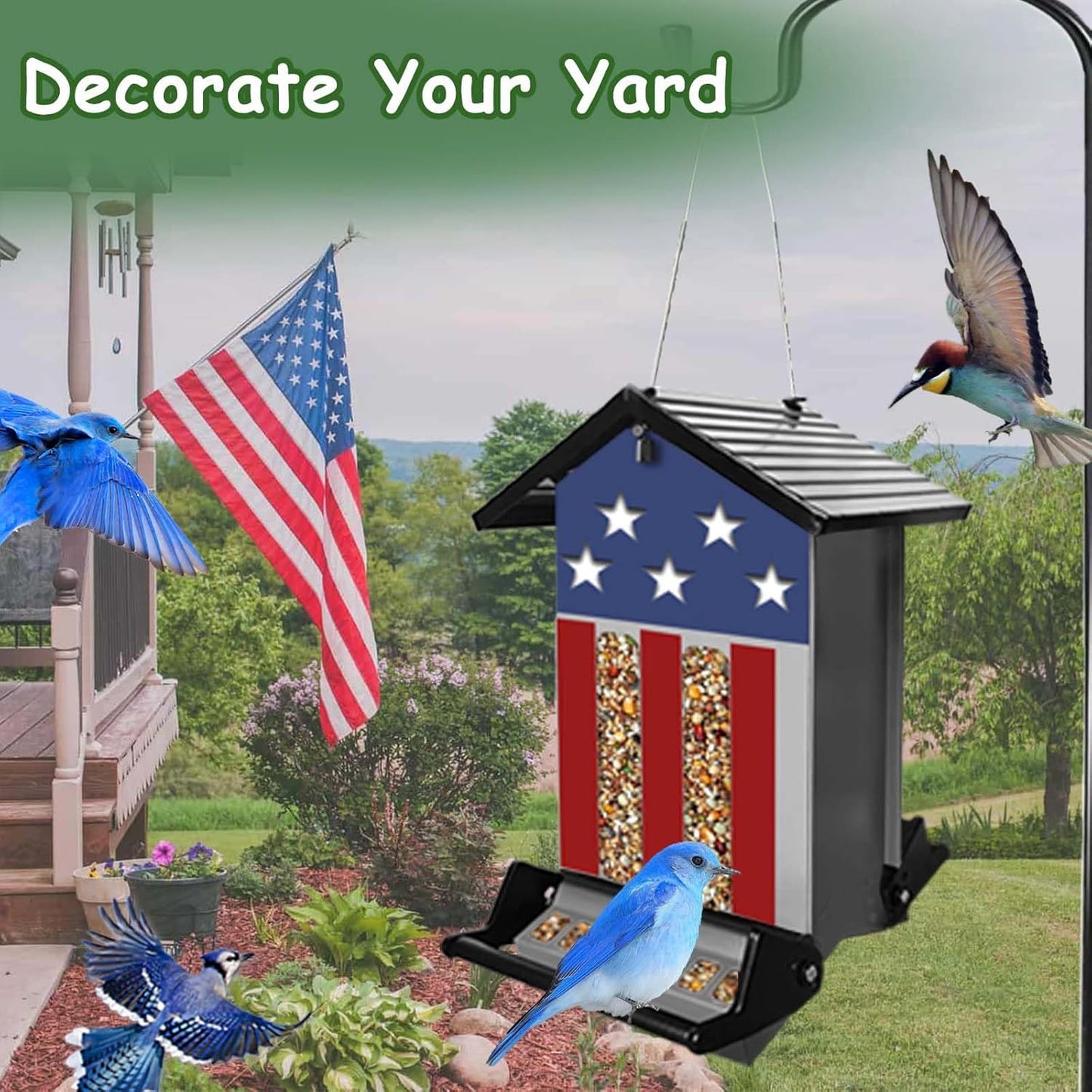 Squirrel Proof Bird Feeder, Hanging Bird Seed Feeders for Outdoors, 6LBS Large Capacity Metal Weight-Activated Perches Wild Birdfeeder for Blue Jay, Cardinal, Outside