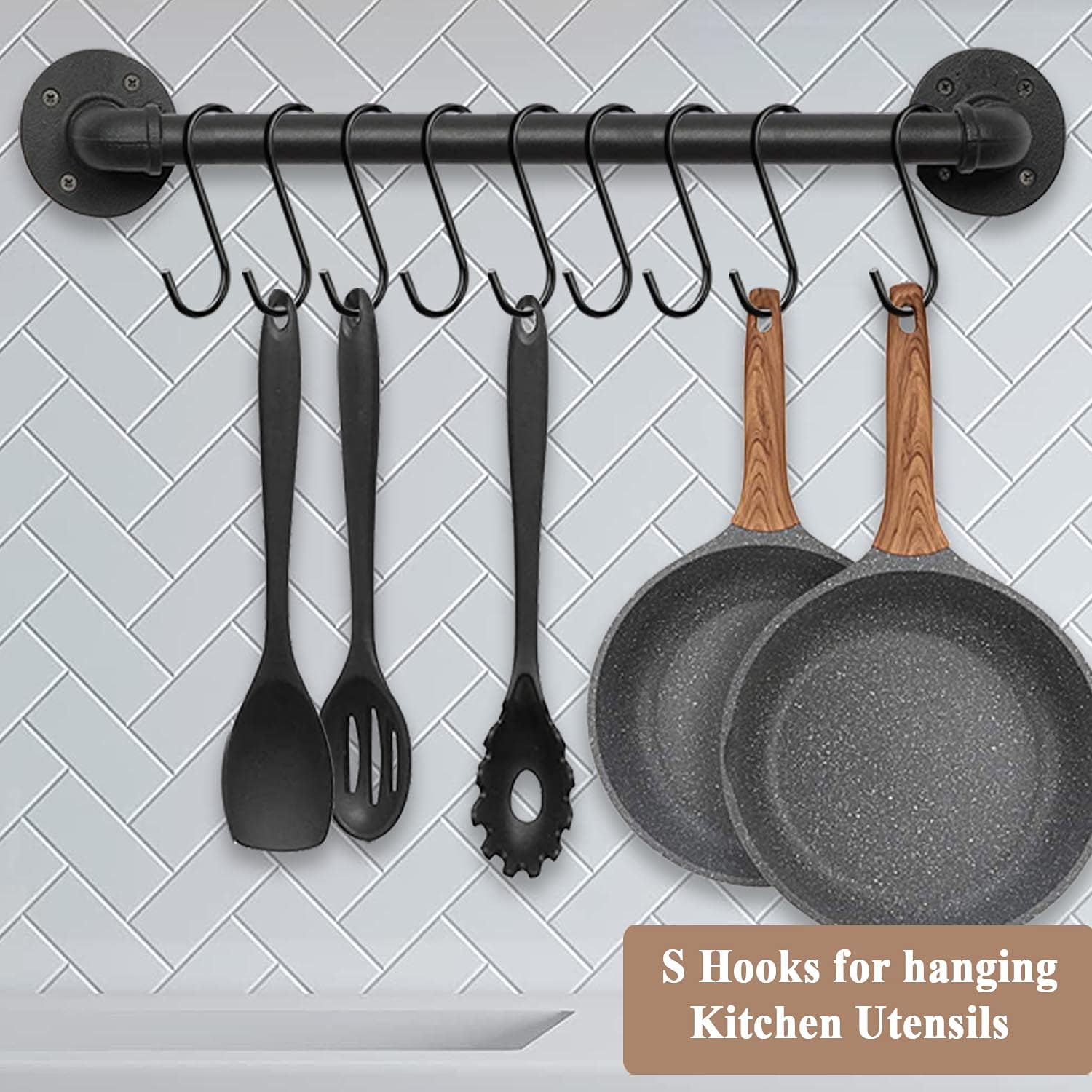 30 Pack 3.7 inch Length S Hooks Black Steel S Shaped Hooks for Hanging